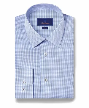SBSP11815423 | Blue Poplin Micro Check Dress Shirt Easy Styling Flexible Shoulder Construction