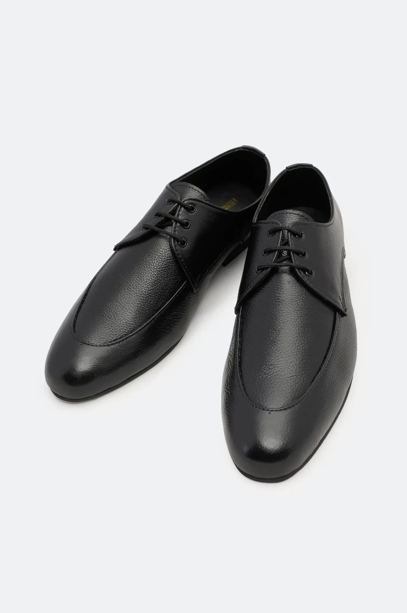 Textured Sole Pattern Water Safe Black Derby Lace Up Formal Shoes