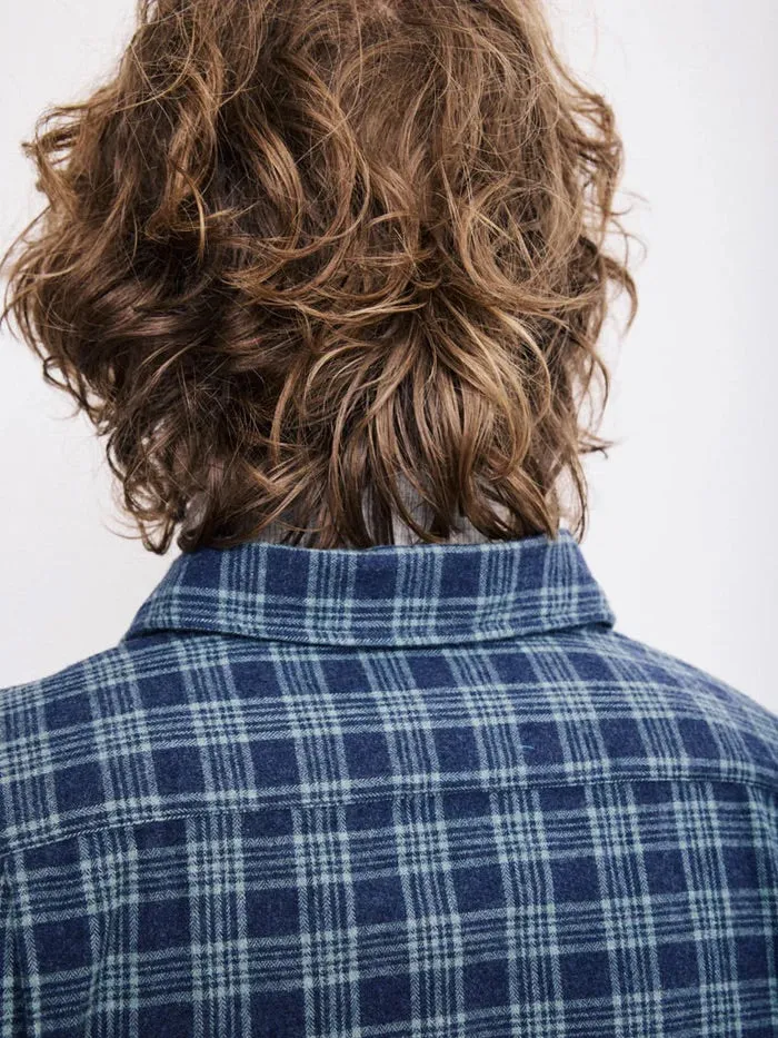 Hartford Paul Shirt Navy & Green Minimalist Fit Twill Weave