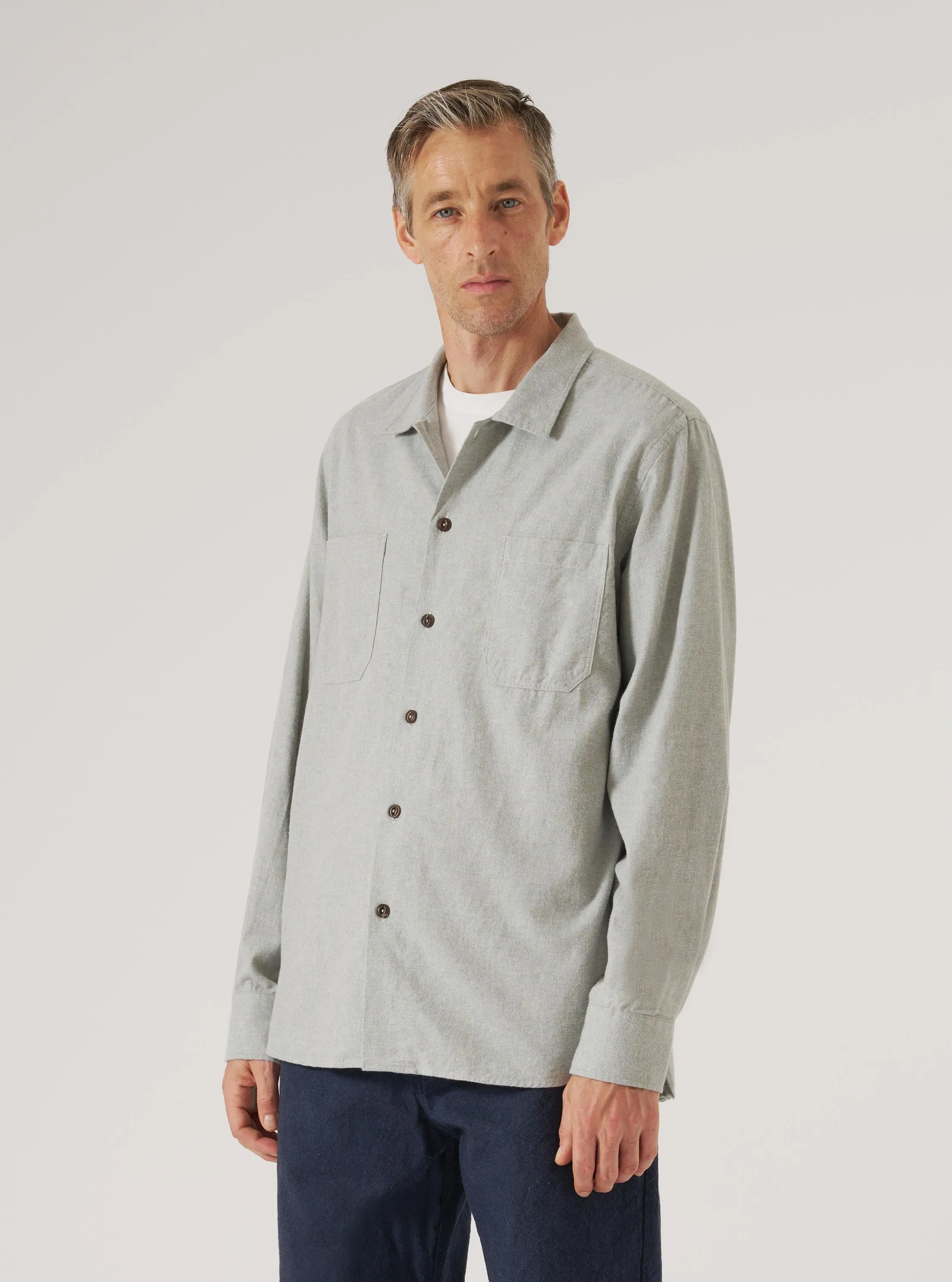 Roomy Cut Grey Brushed Flannel Work Shirt