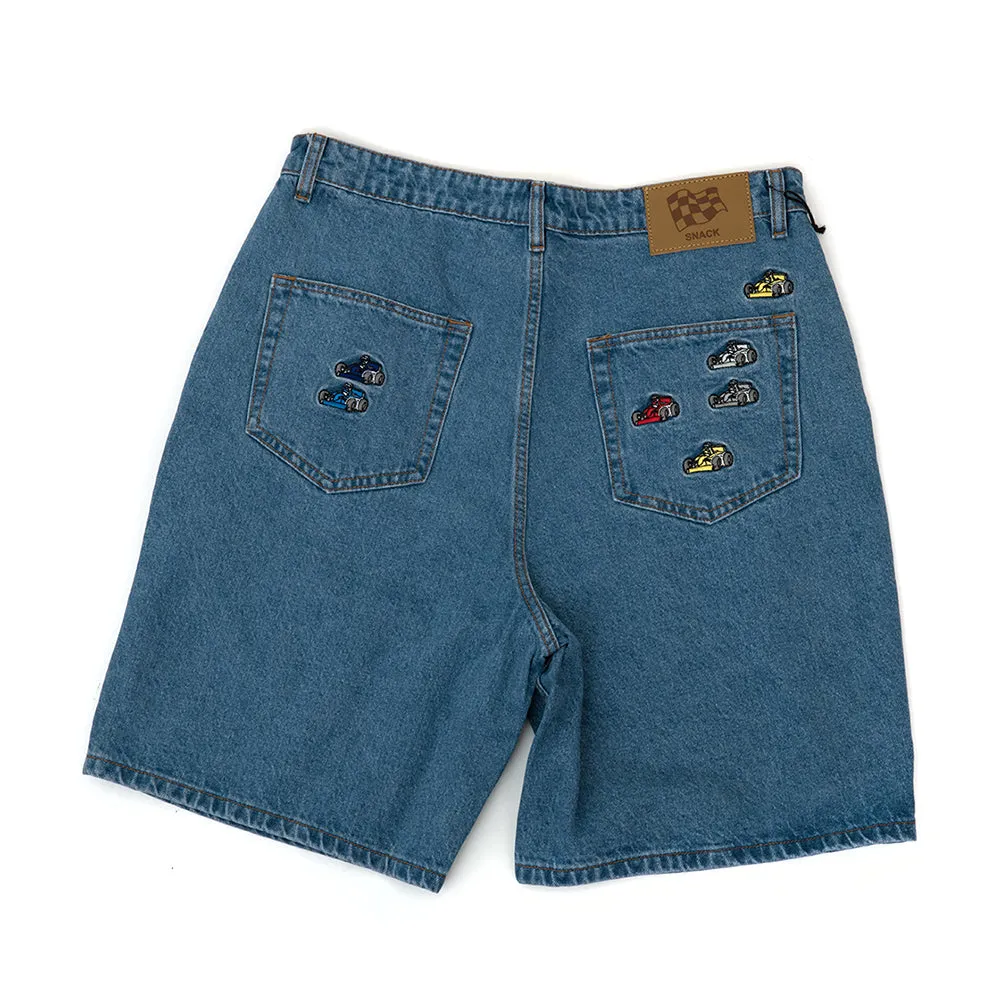 Adjustable drawstring Pole Position Jean Shorts (Denim)