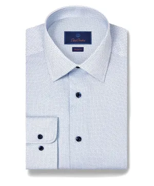 RBSP11010135 | White & Blue Geometric Print Dress Shirt Lightweight Fabric Polished Style