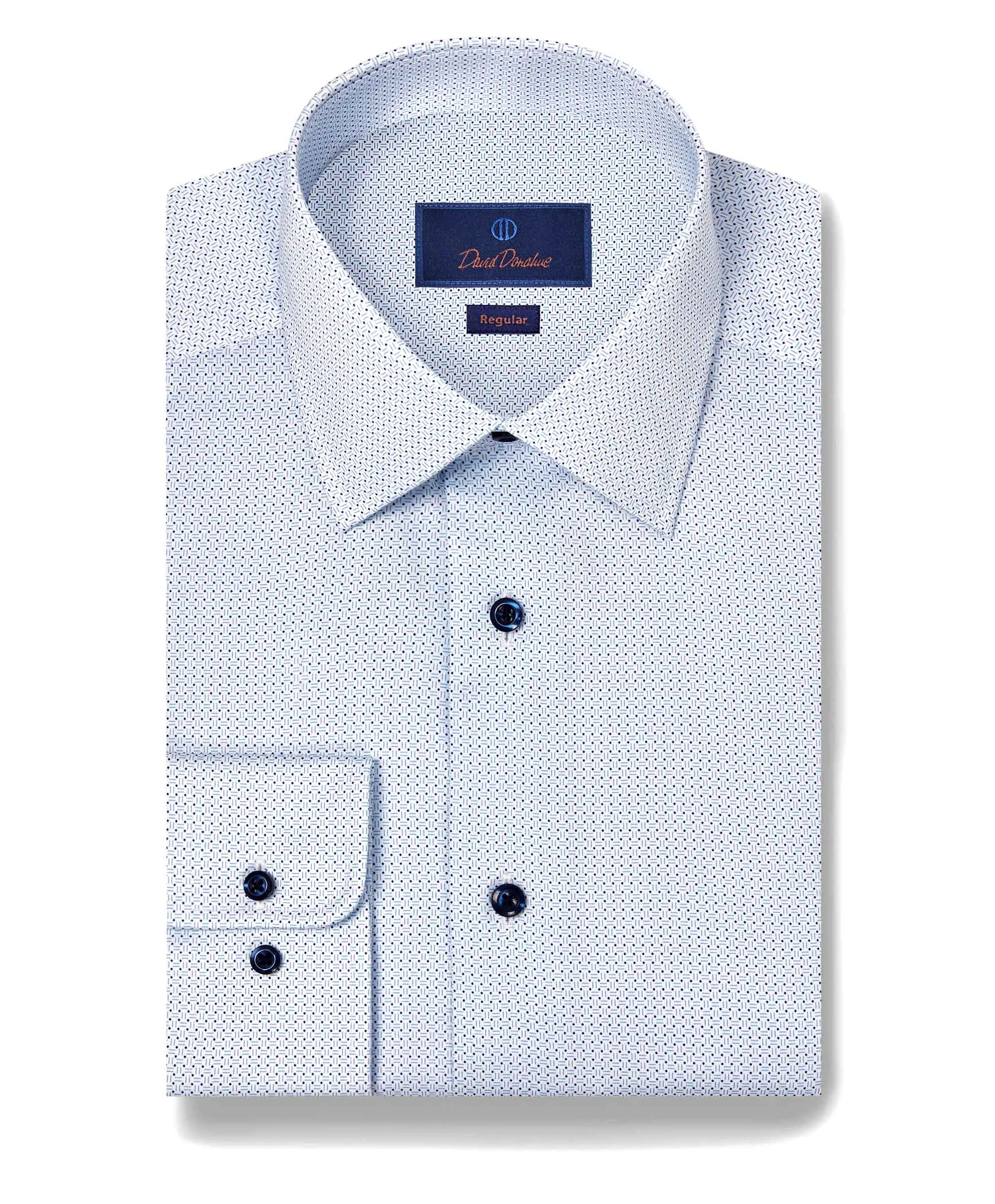 RBSP11010135 | White & Blue Geometric Print Dress Shirt Lightweight Fabric Polished Style