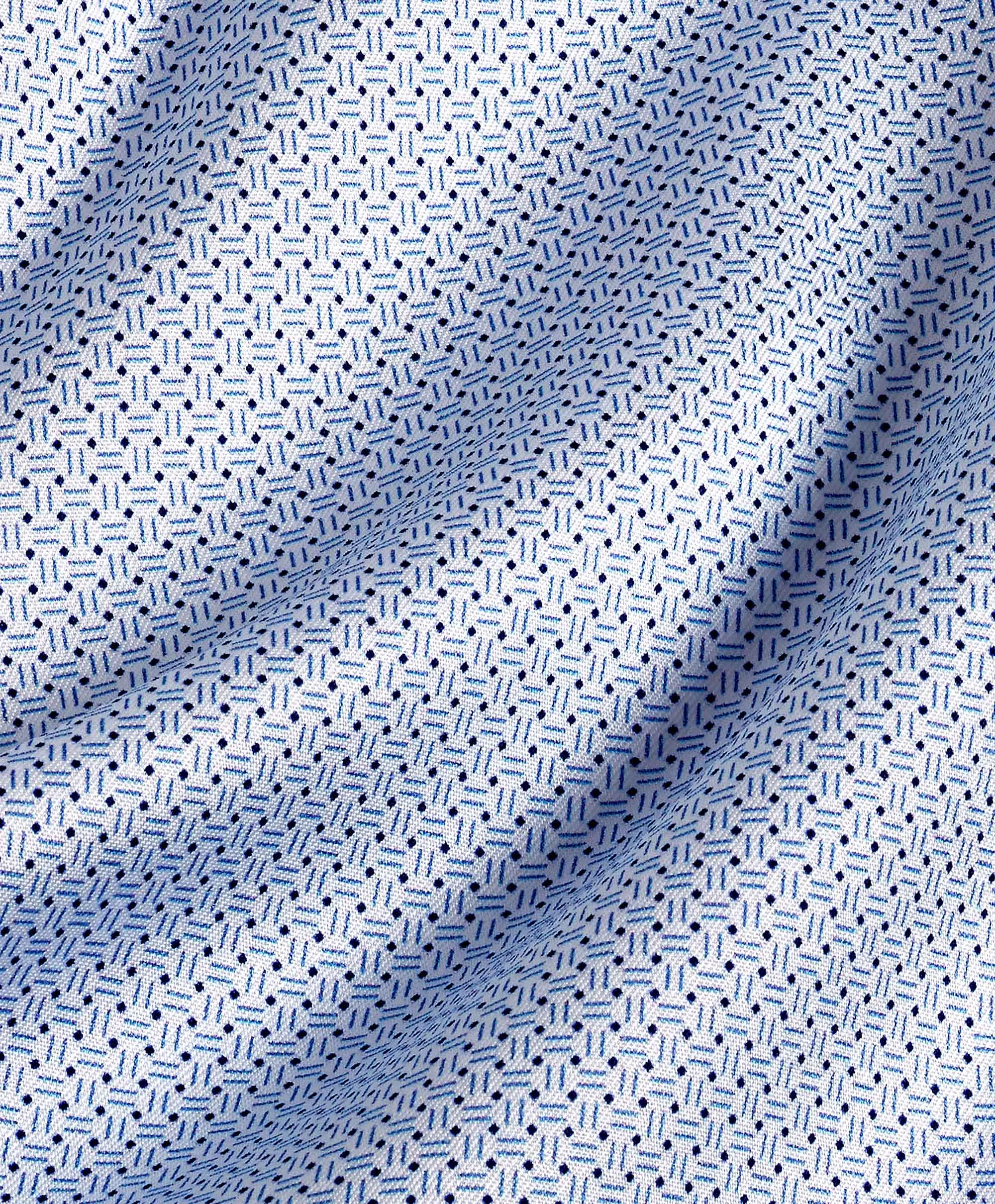 RBSP11010135 | White & Blue Geometric Print Dress Shirt Roomy Cut Reinforced Side Vents