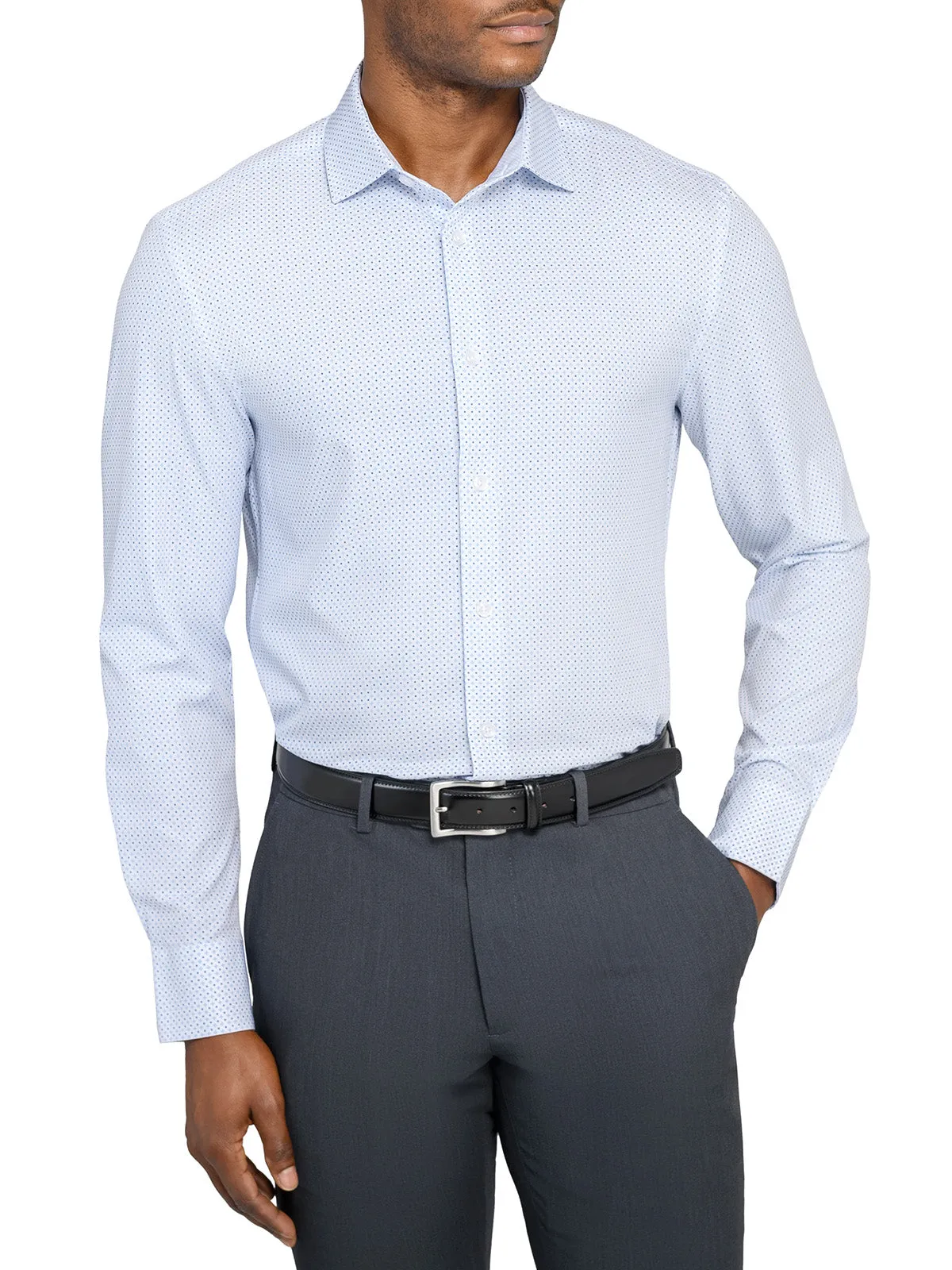 GRID DOT GEO PRINT PERFORMANCE DRESS SHIRT Sustainable Dye Process Stretch Material