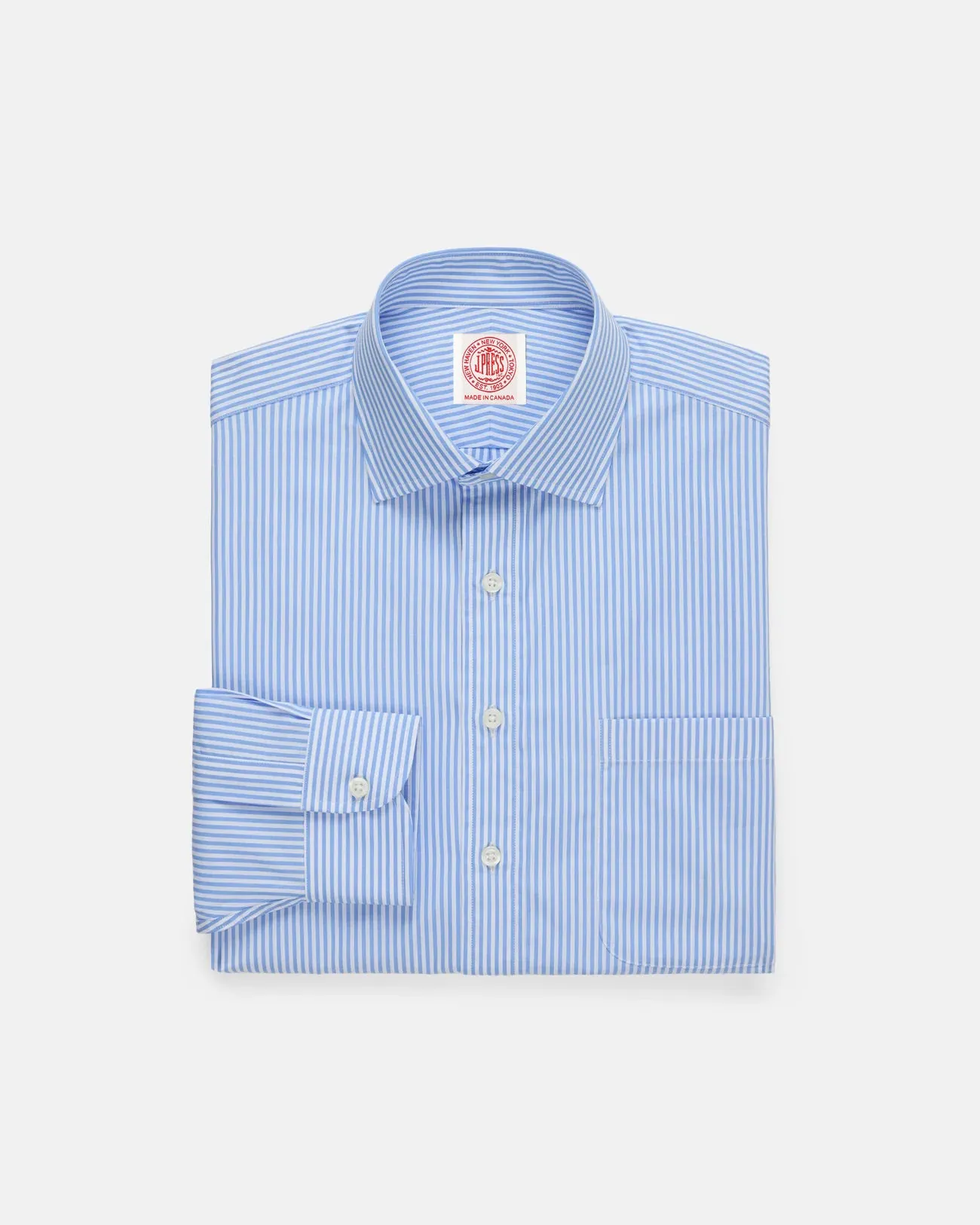 Made-in-Canada Light Blue Candy Stripe Spread Collar Dress Shirt - Classic Fit Relaxed Design