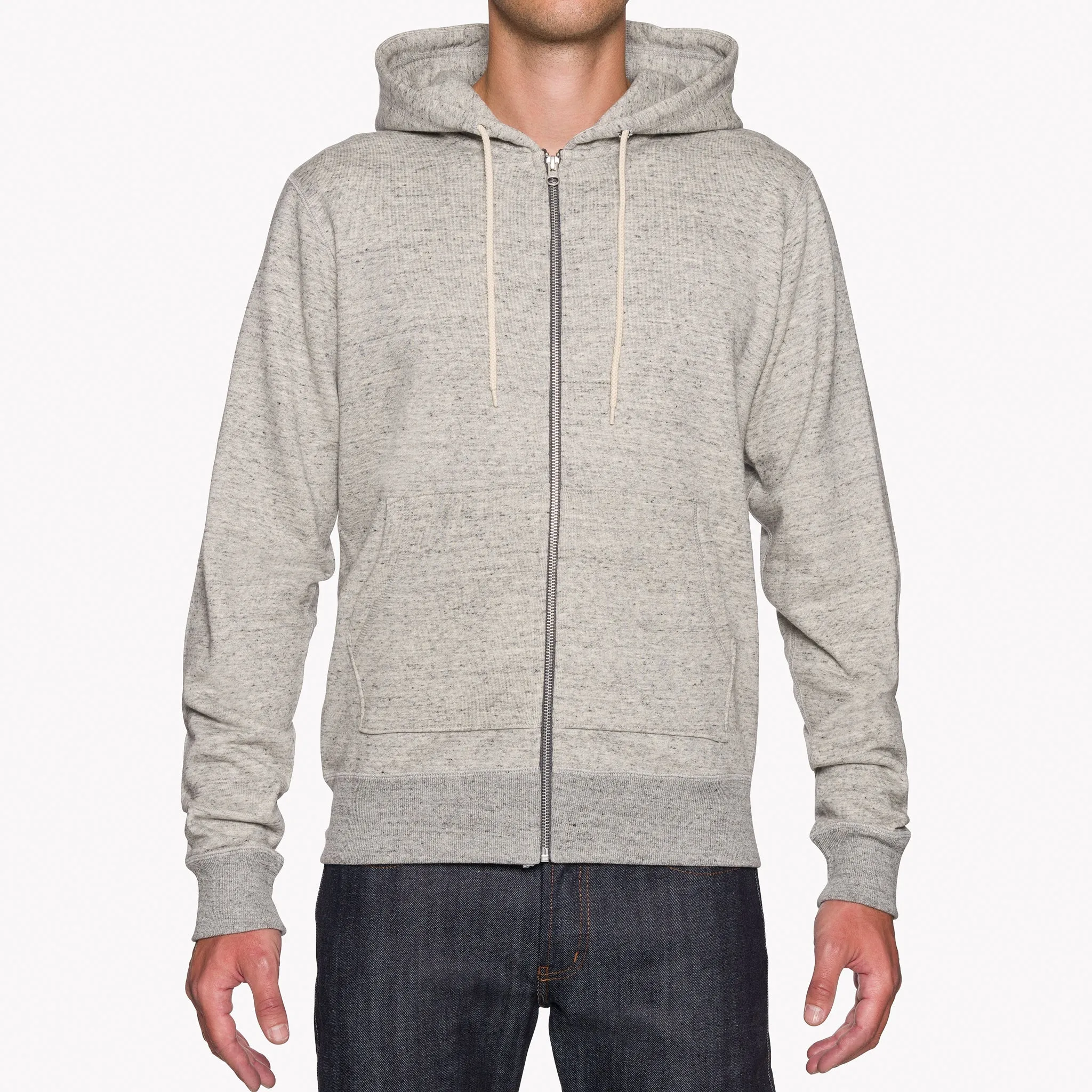 Zip Hoodie - Heavyweight Terry - Grey Embroidered Detail Soft Layers
