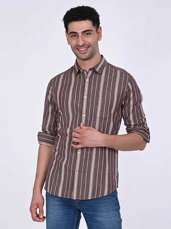 Men Striped Full Sleeve Cotton Shirt Smooth Texture Versatile Design