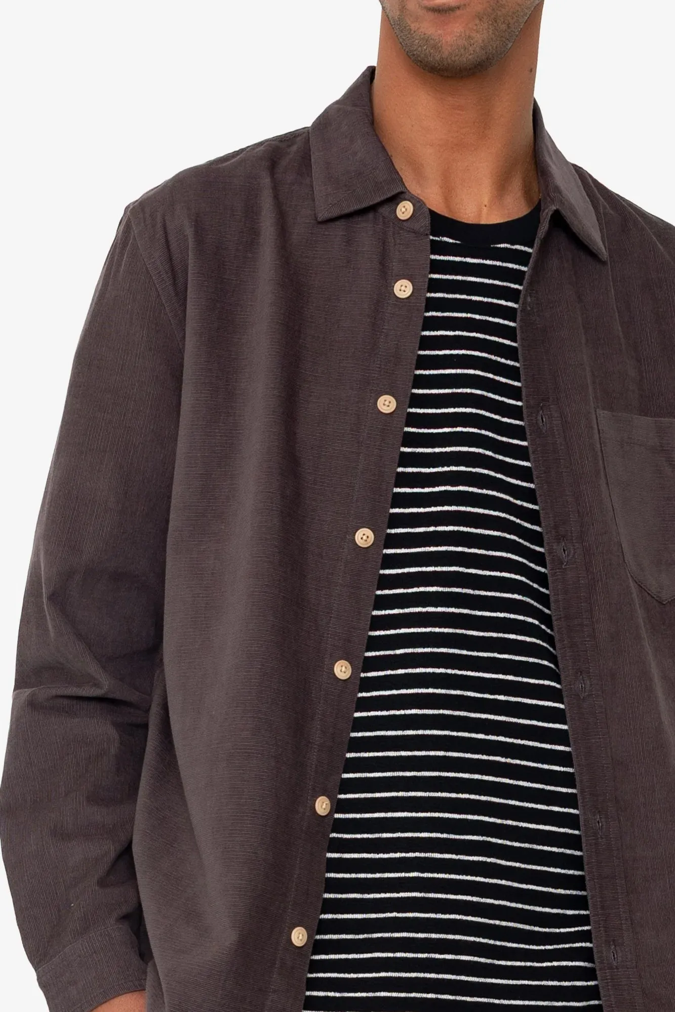 natural fiber Functional Design Folk Direction Babycord Shirt Black Grape