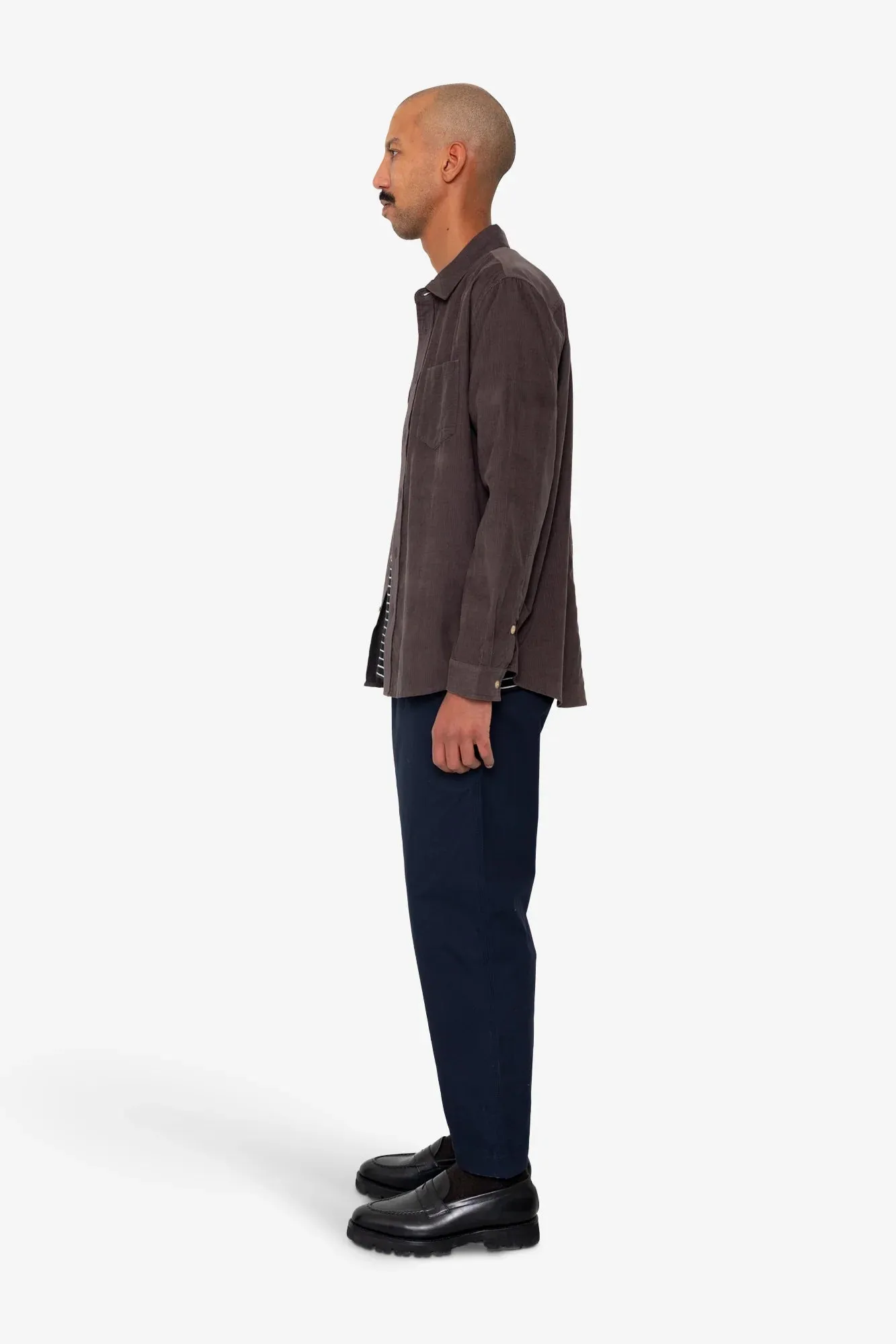 Folk Direction Babycord Shirt Black Grape Sleek Fit