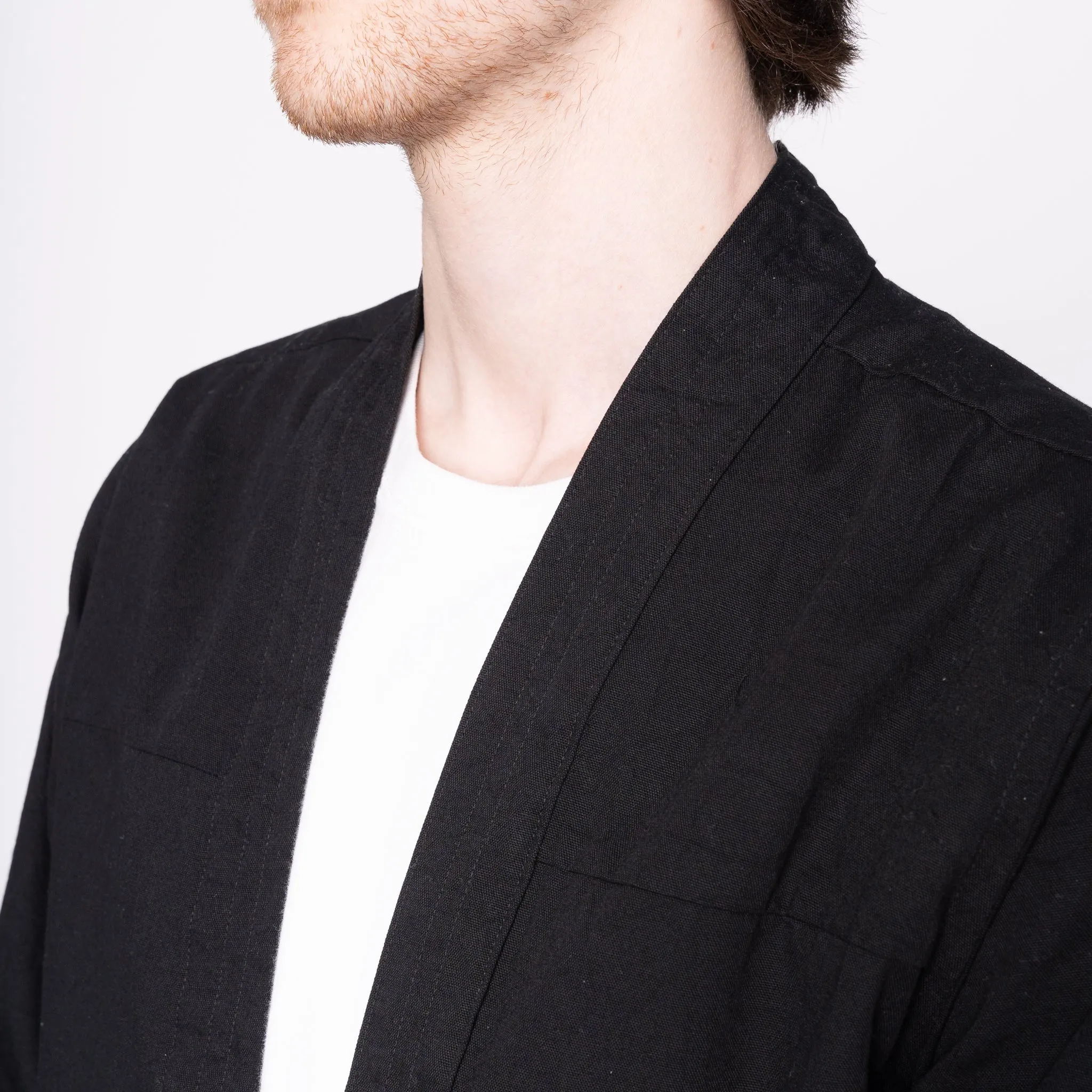 Multi Functional Pockets Embroidered Logo Kimono Shirt - Black Rinsed Oxford   Black Japanese Festival