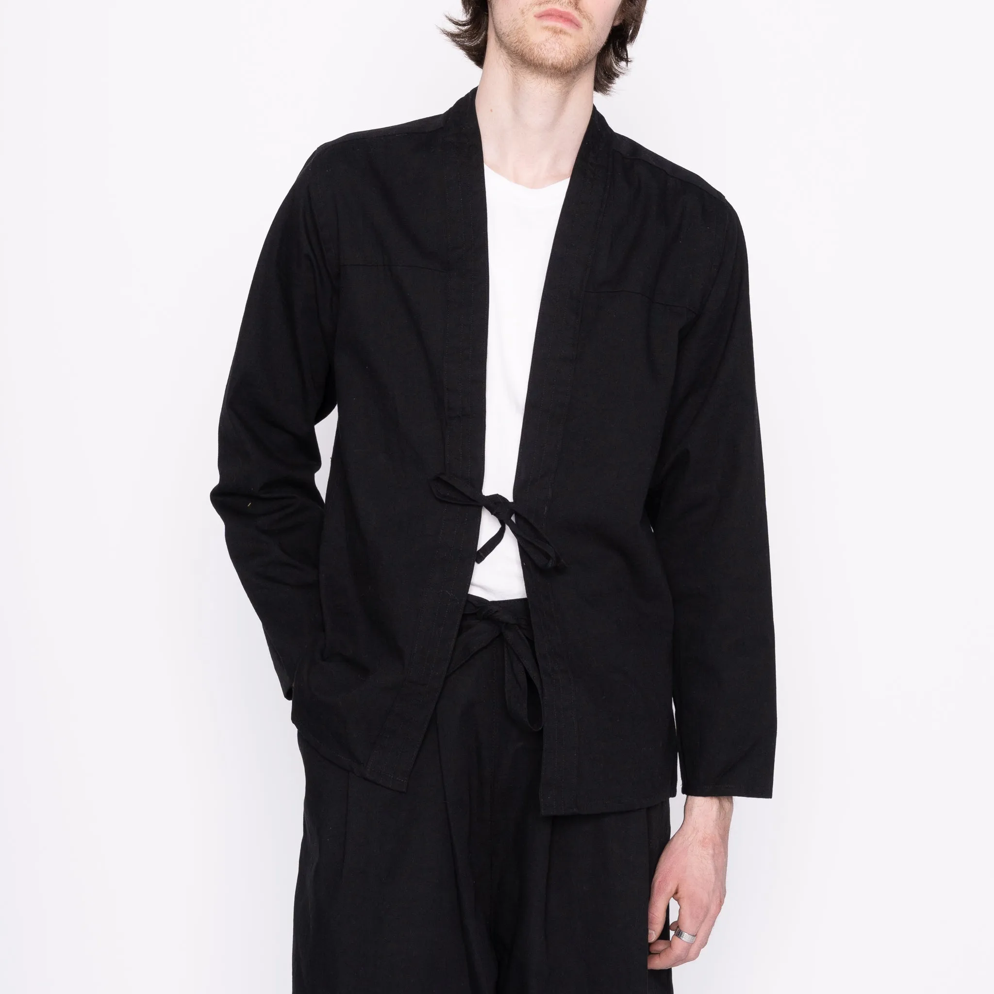 Kimono Shirt - Black Rinsed Oxford   Black Japanese Festival Breathable Cotton Vibrant Hue