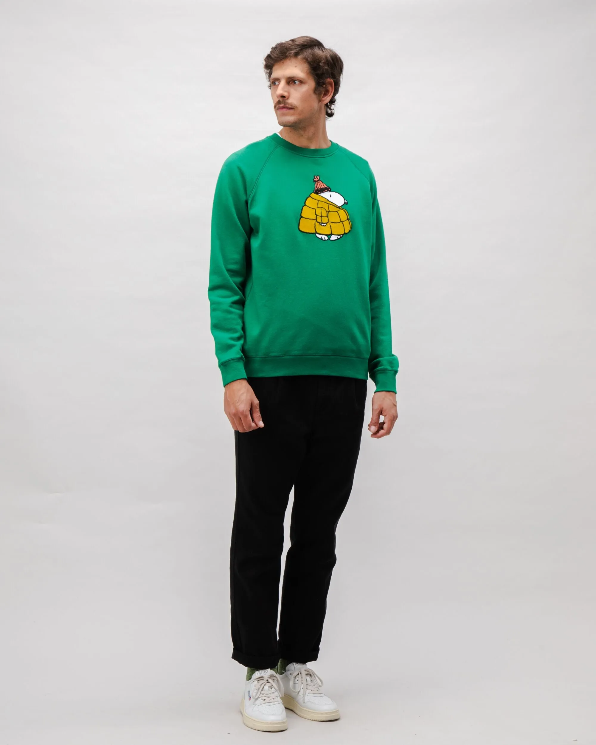 Peanuts Snow Cotton Sweatshirt Green Outdoor Bold