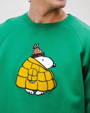 Soft Feel bag accents Peanuts Snow Cotton Sweatshirt Green