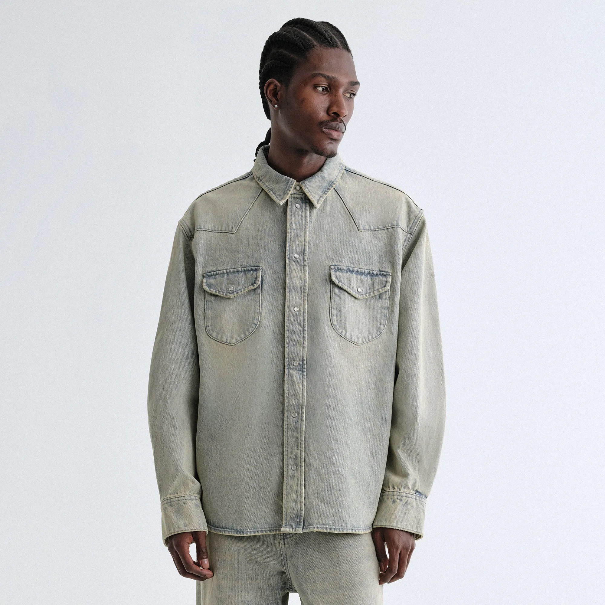 AbrasionResistantSurface Notch Lapel Kith Webster Denim Shirt - Keaton Wash