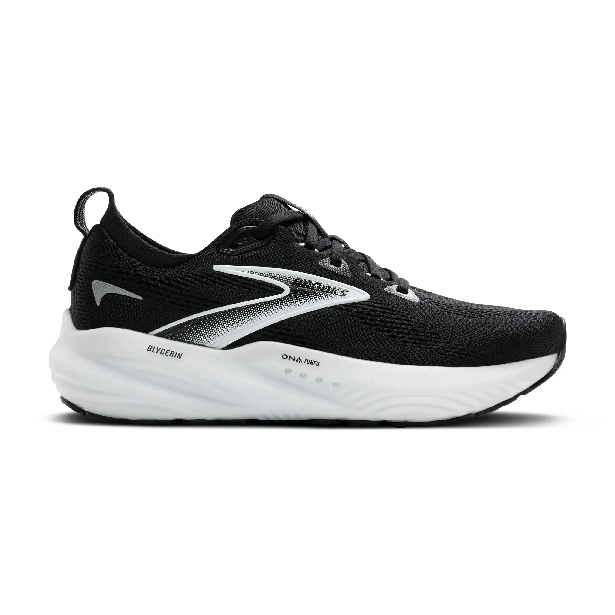 Variable Lug Pattern Dynamic Impact Zones Men's Brooks Glycerin 22 Road Running Shoe in Black/Grey/White
