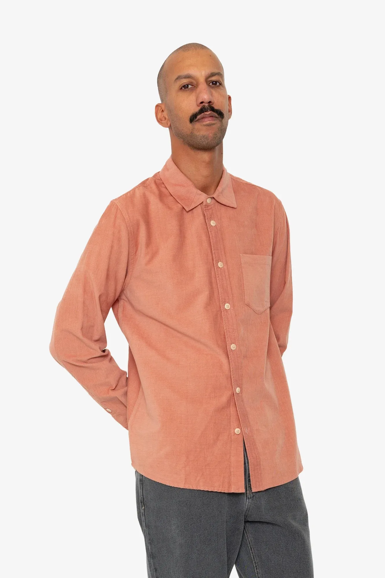 Classic Collar Folk Direction Babycord Shirt Dusty Pink