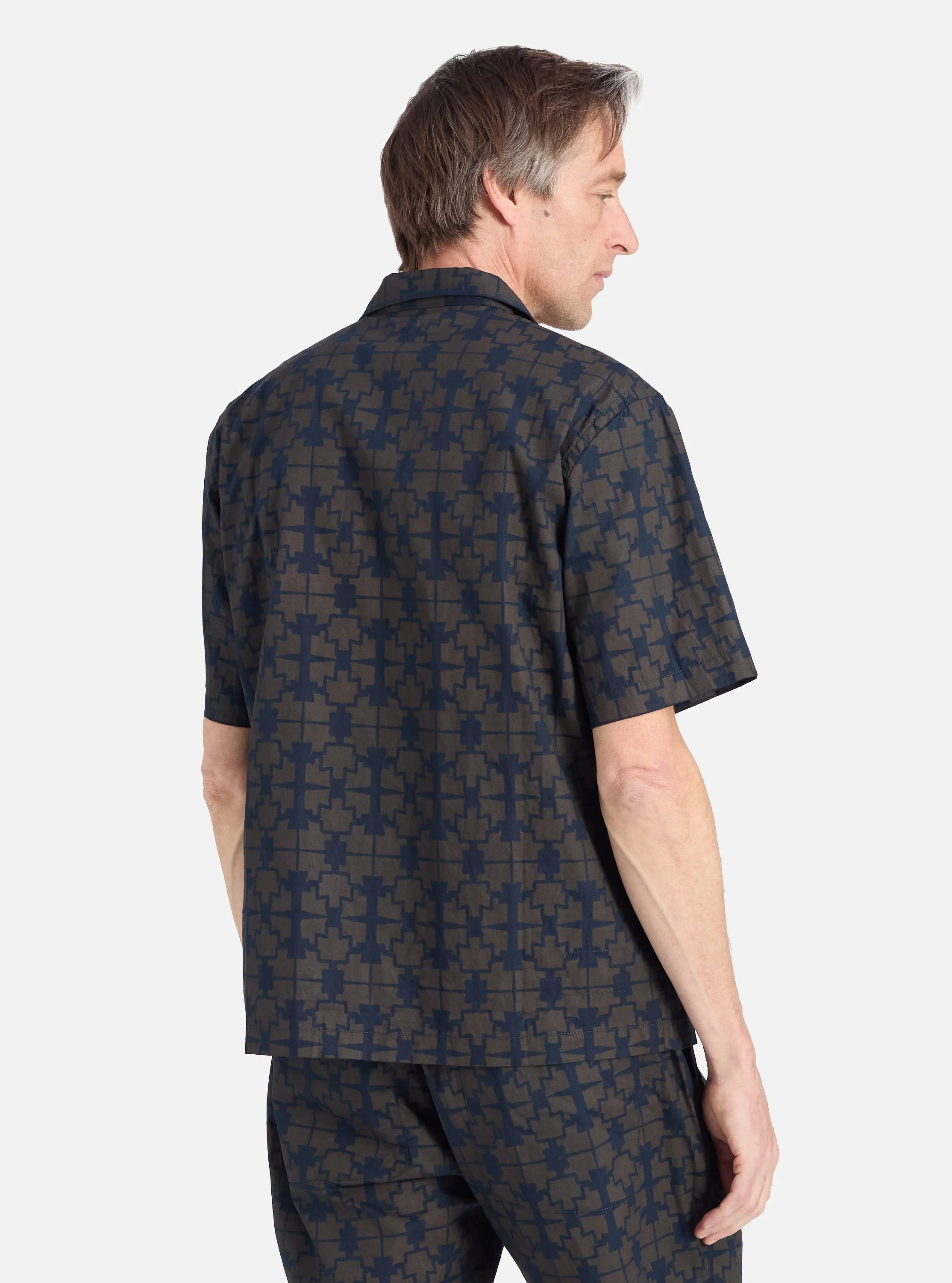 Smart Casual Wear Navy Mitla Print Cotton Road Shirt
