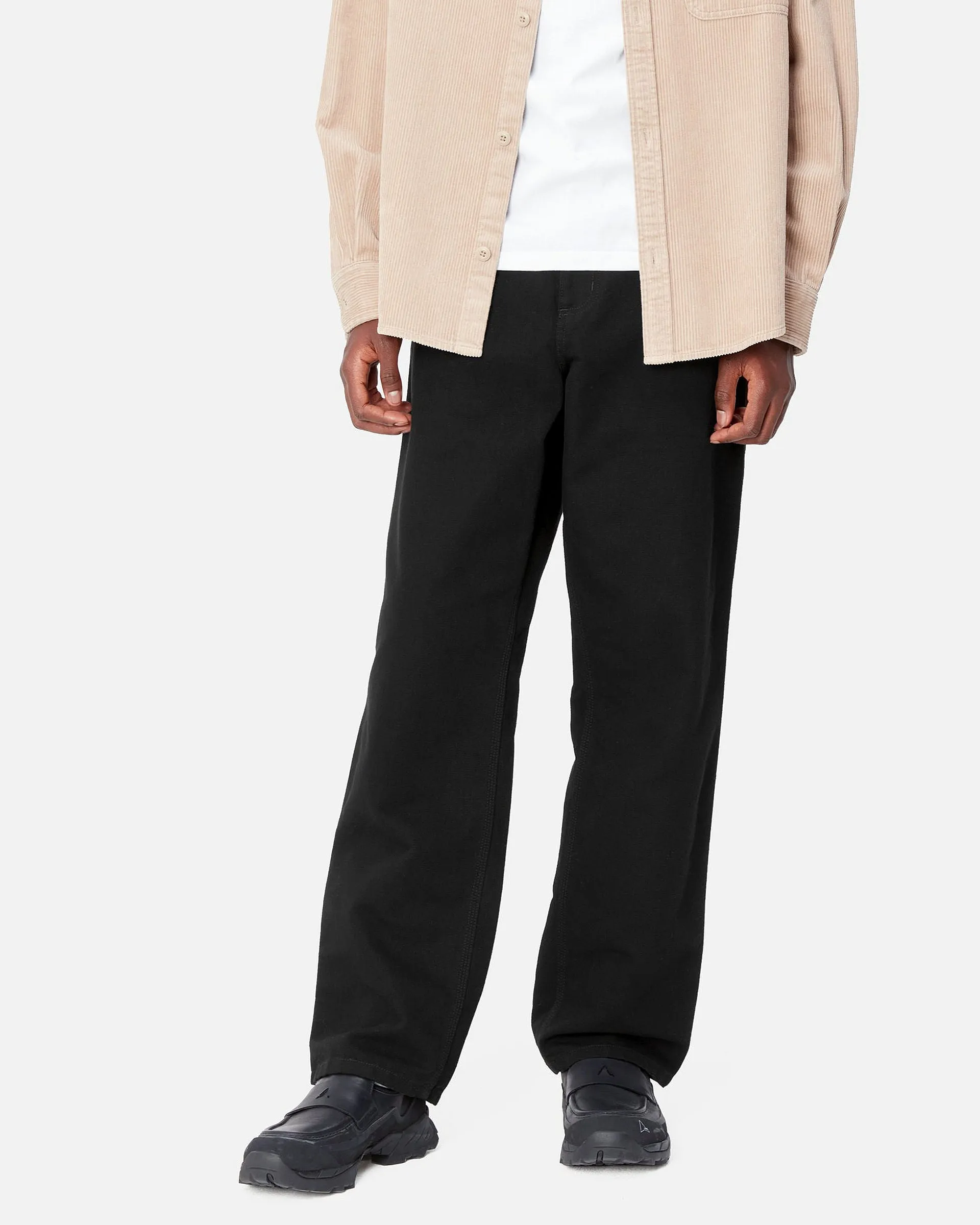Carhartt WIP Single Knee Pant Relaxed Fit Canvas Trousers - Black Rinsed Straight Cut