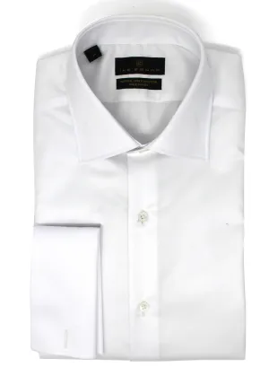 Oversized Fit White Twill Natural Stretch Cotton French Cuff Dress Shirt