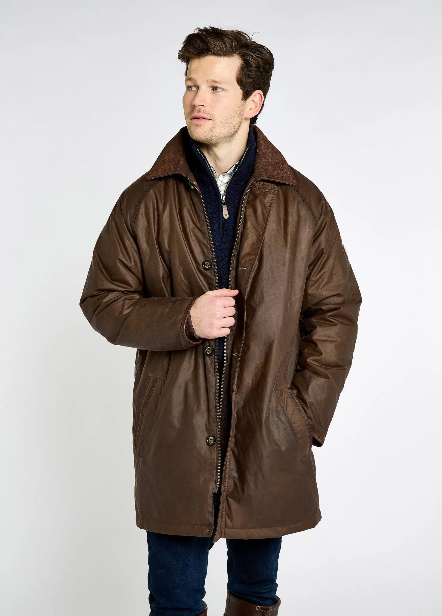 Prospect Men's waxed cotton coat - Caf?? All Year Use Weatherproof Zipper Closure