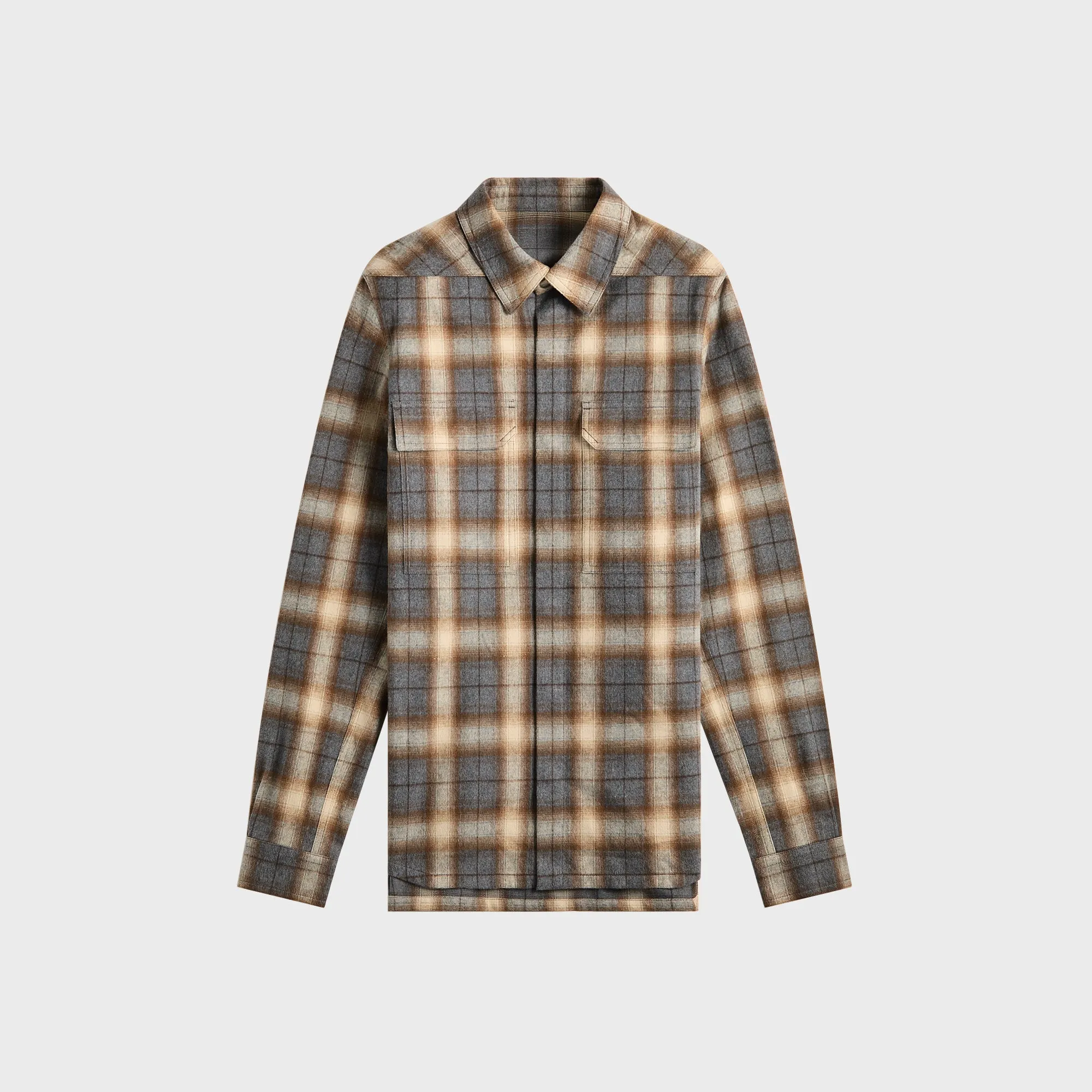 Mid Length Design Seamless Edge Finishing Rick Owens Outershirt - Grey Plaid