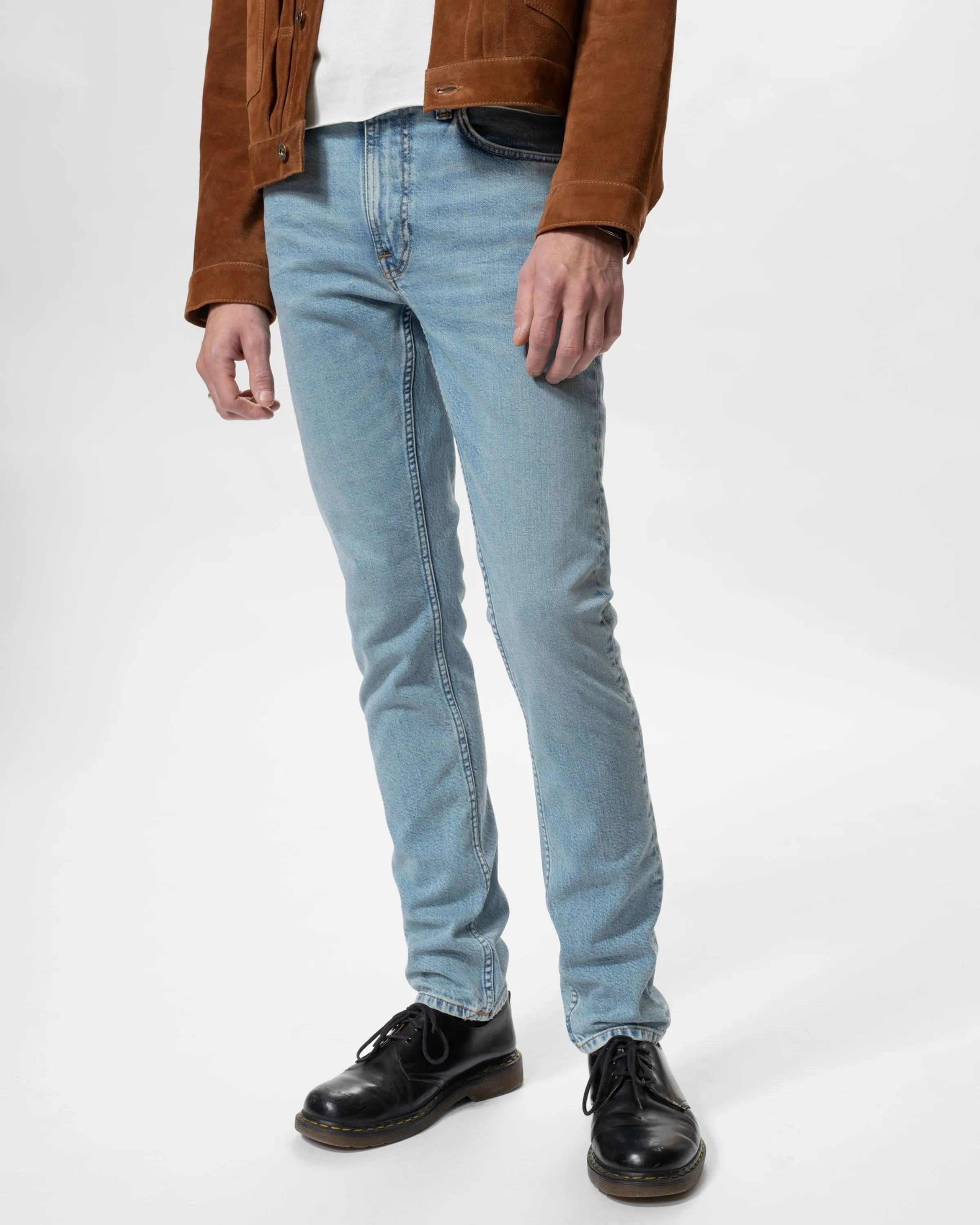 Nudie Lean Dean Slim Tapered Mens Jeans - Blue Noise Casual Staple Crosshatch Stitching