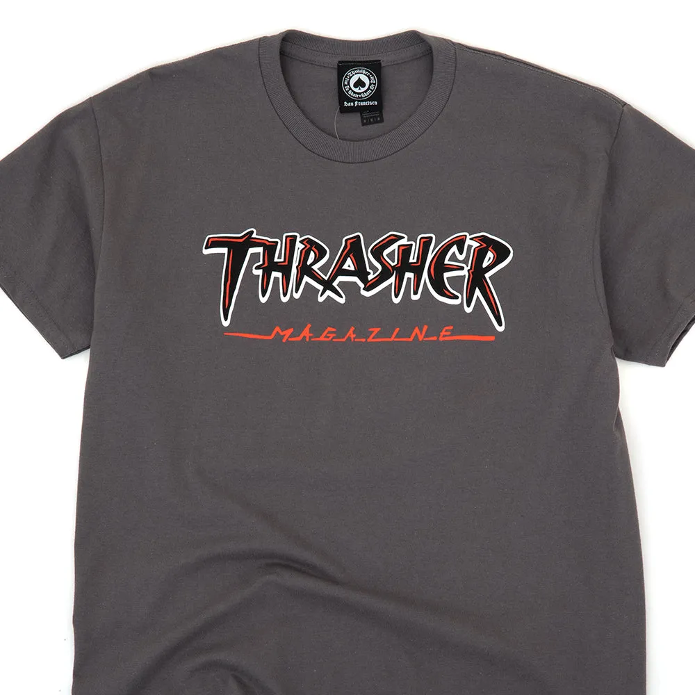 No Slip Shoulder Design Easy Layering Slash S/S T-Shirt (Charcoal)