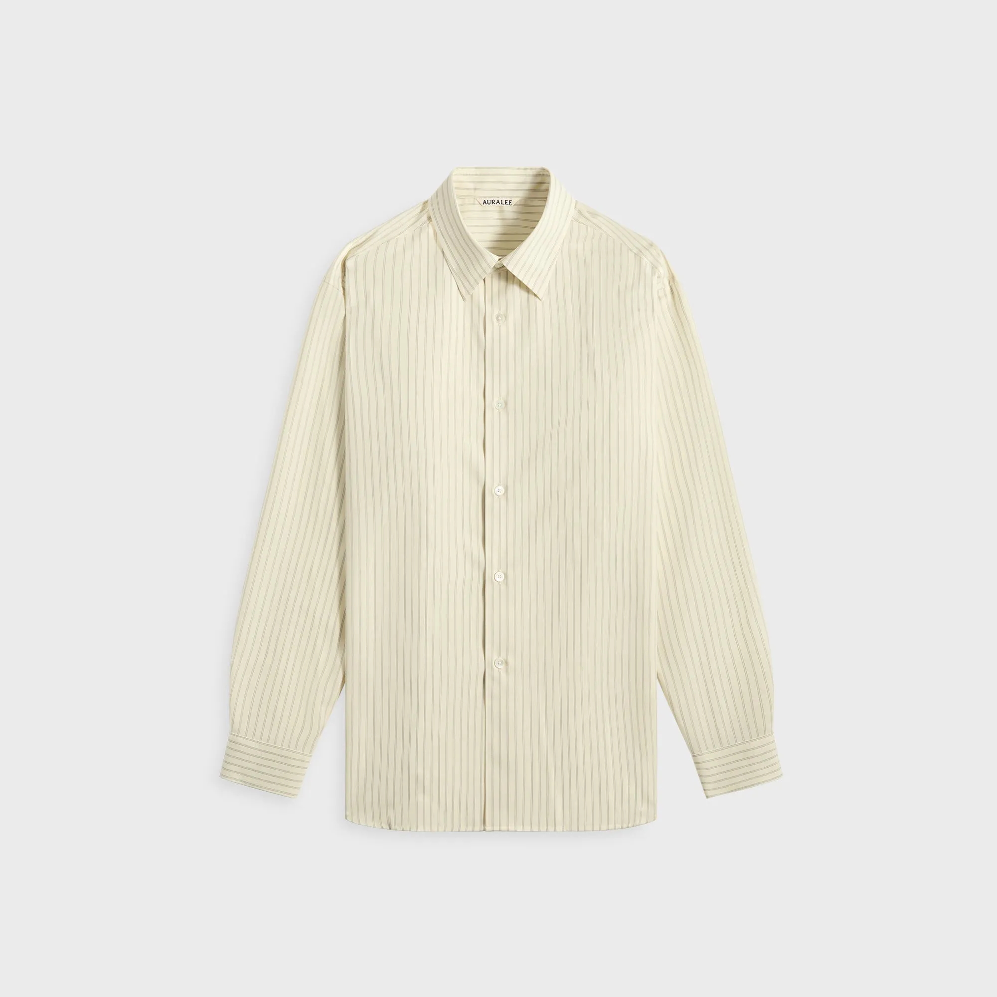 stain resistant coating Windproof Cuffs Auralee Super Fine Wool Stripe Shirt - Ivory Stripe