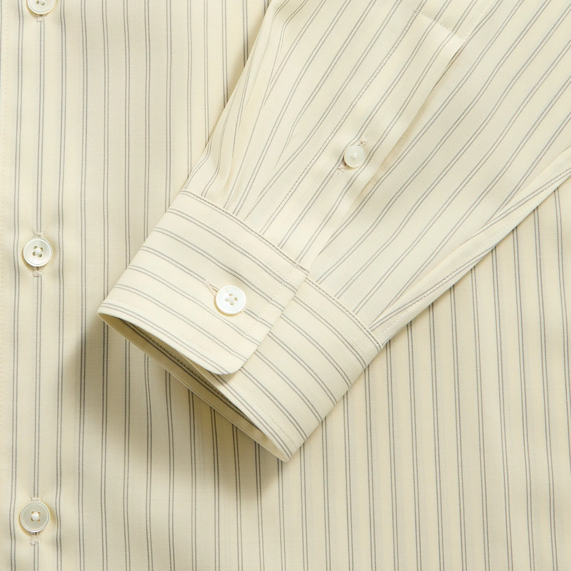 AbrasionResistant Surface Auralee Super Fine Wool Stripe Shirt - Ivory Stripe