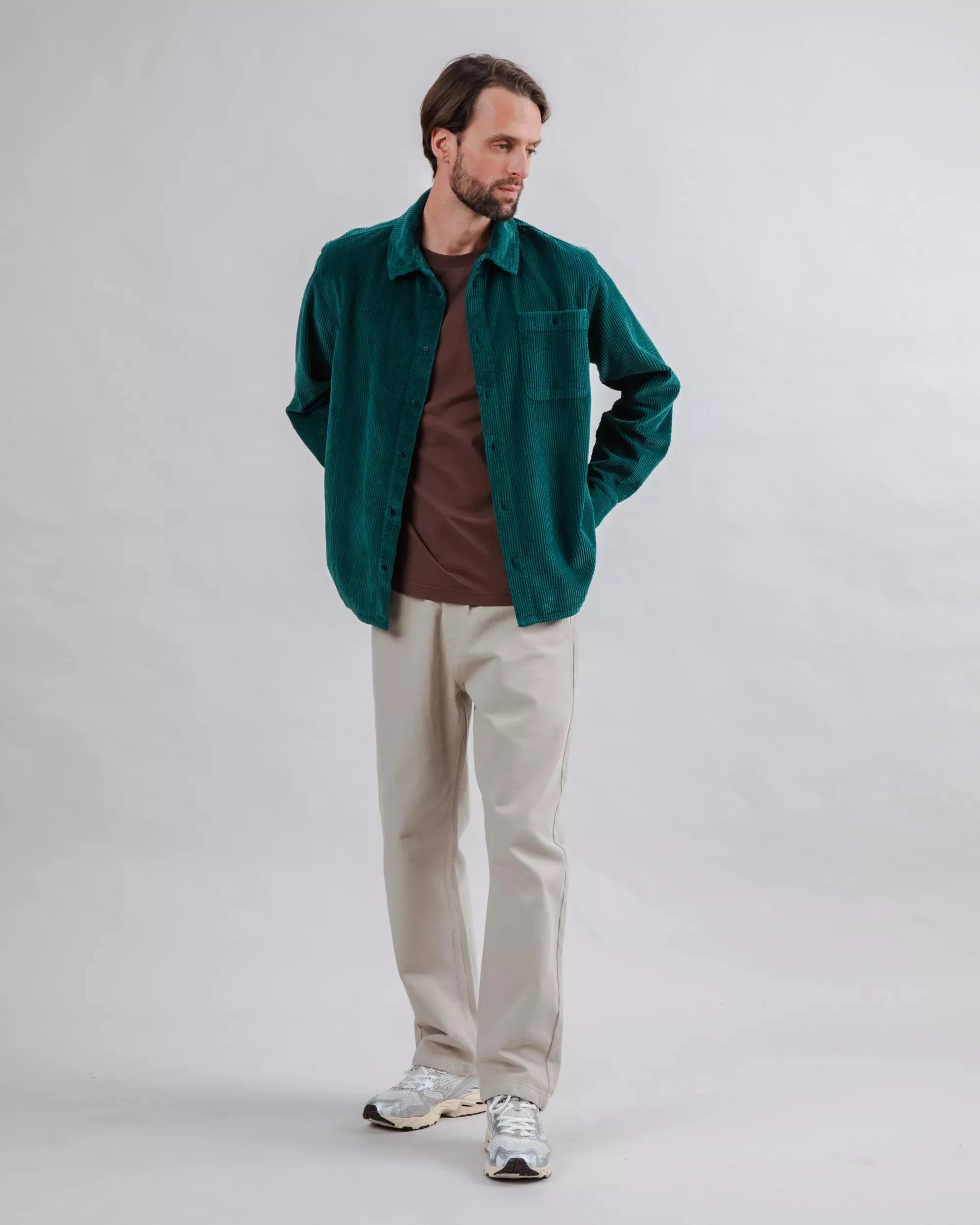 Corduroy Overshirt Green Seamless Side Panels
