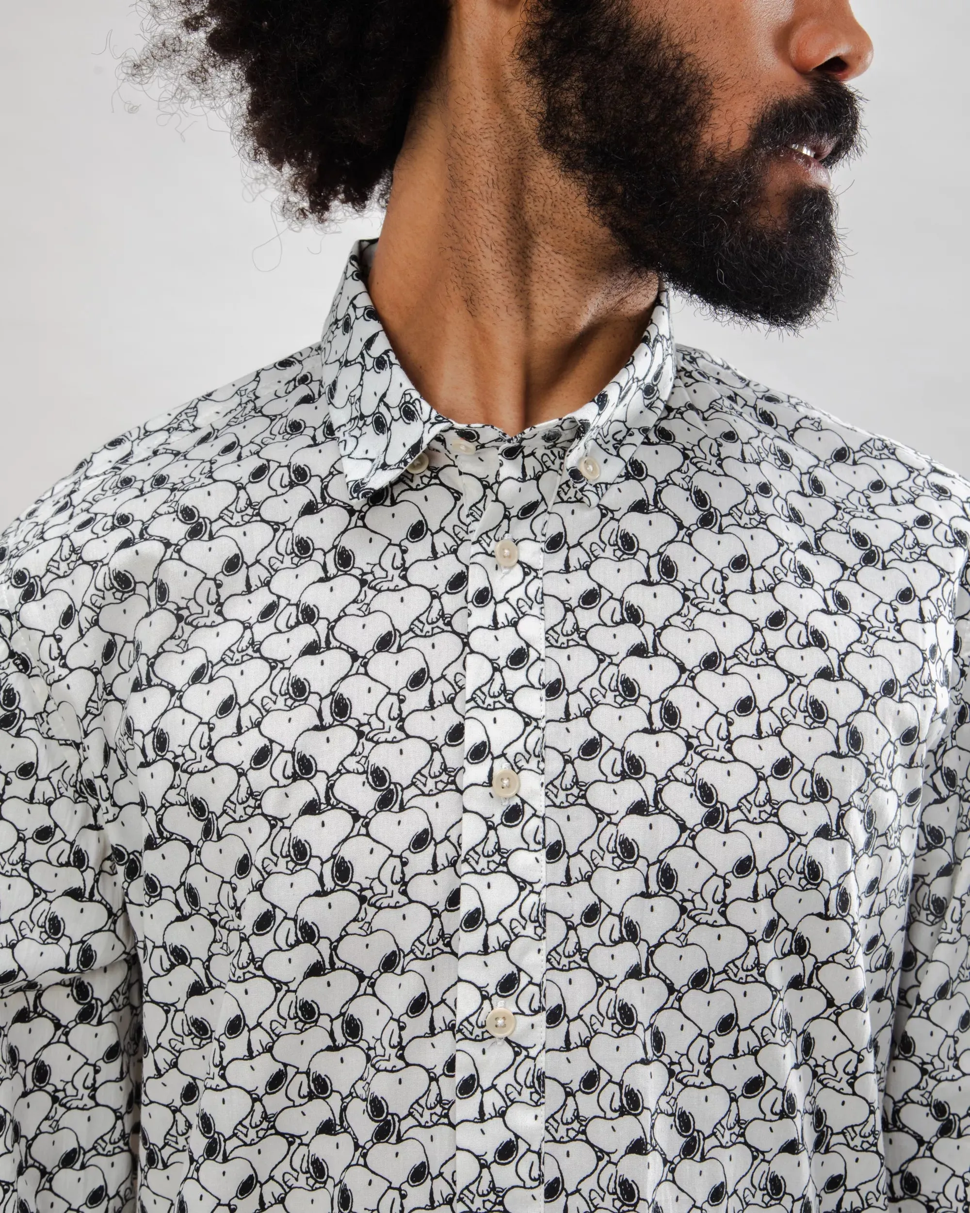 Interview Ready Sporty Look Peanuts B&W Cotton Shirt Ecru