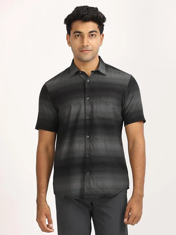 Men Stripes Half Sleeve Cotton Shirt Minimalist Style