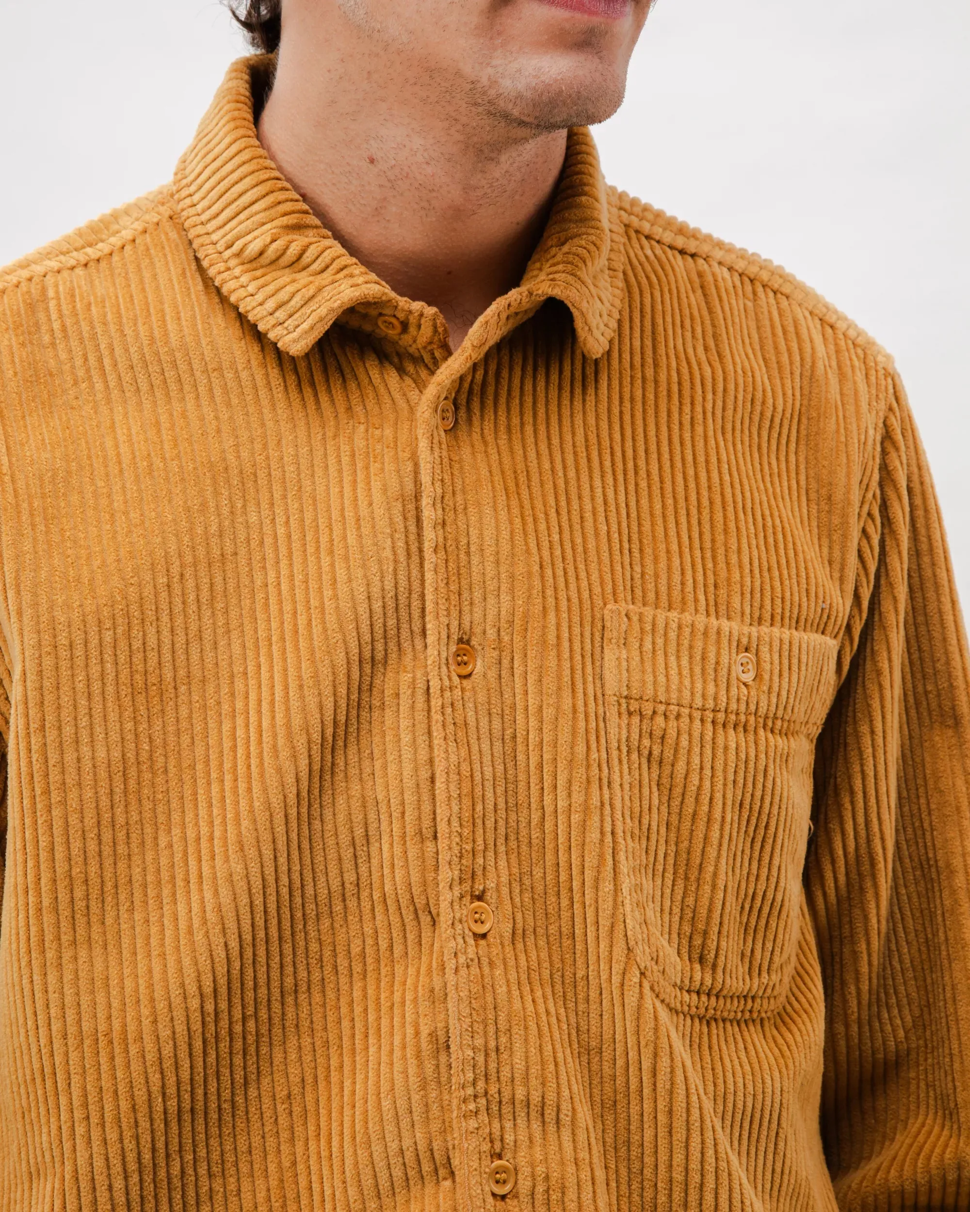 High-End Fashion Checkered Look Corduroy Overshirt Camel