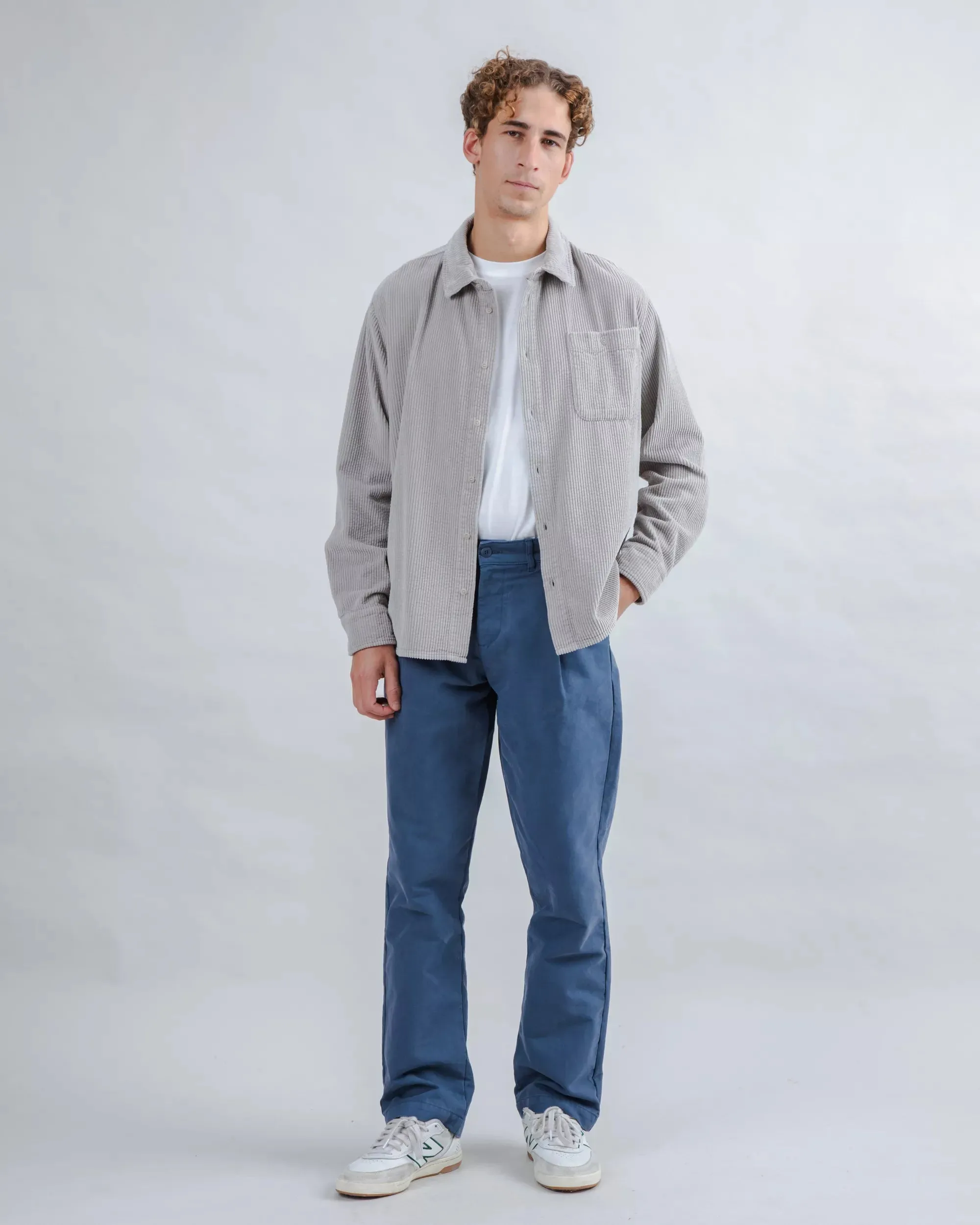 Stretchable Fabric Double Stitched Hems Corduroy Overshirt Grey