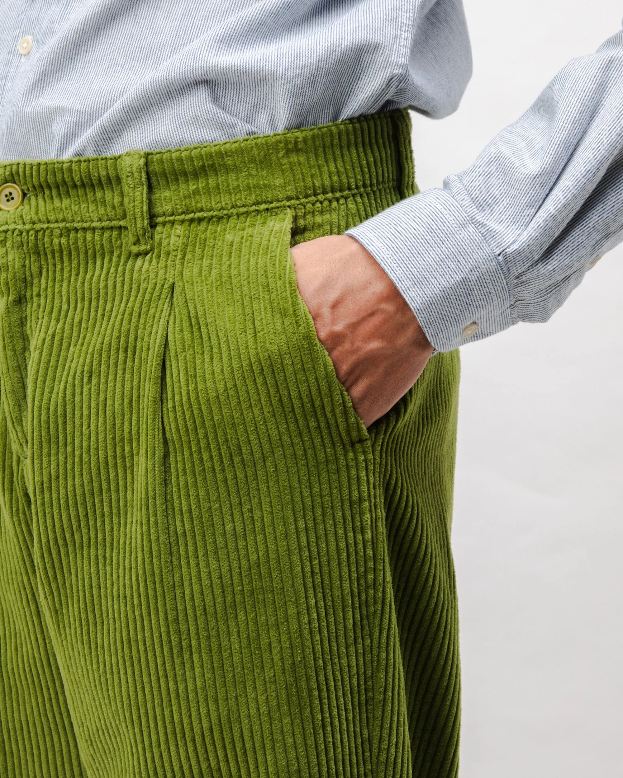 Corduroy Pleated Chino Pants Green Stretch Comfort