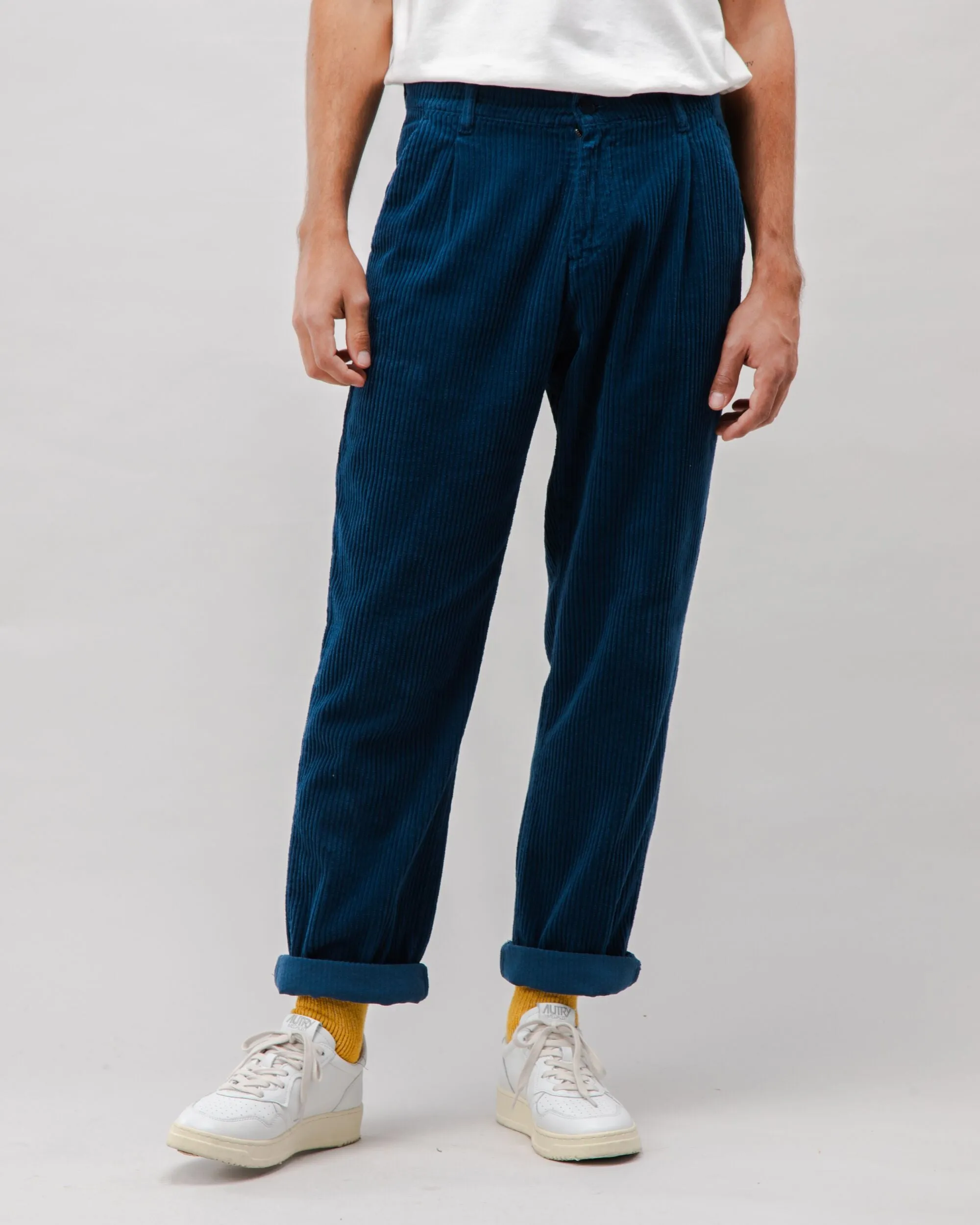 Casual Chic Corduroy Pleated Chino Pants Indigo