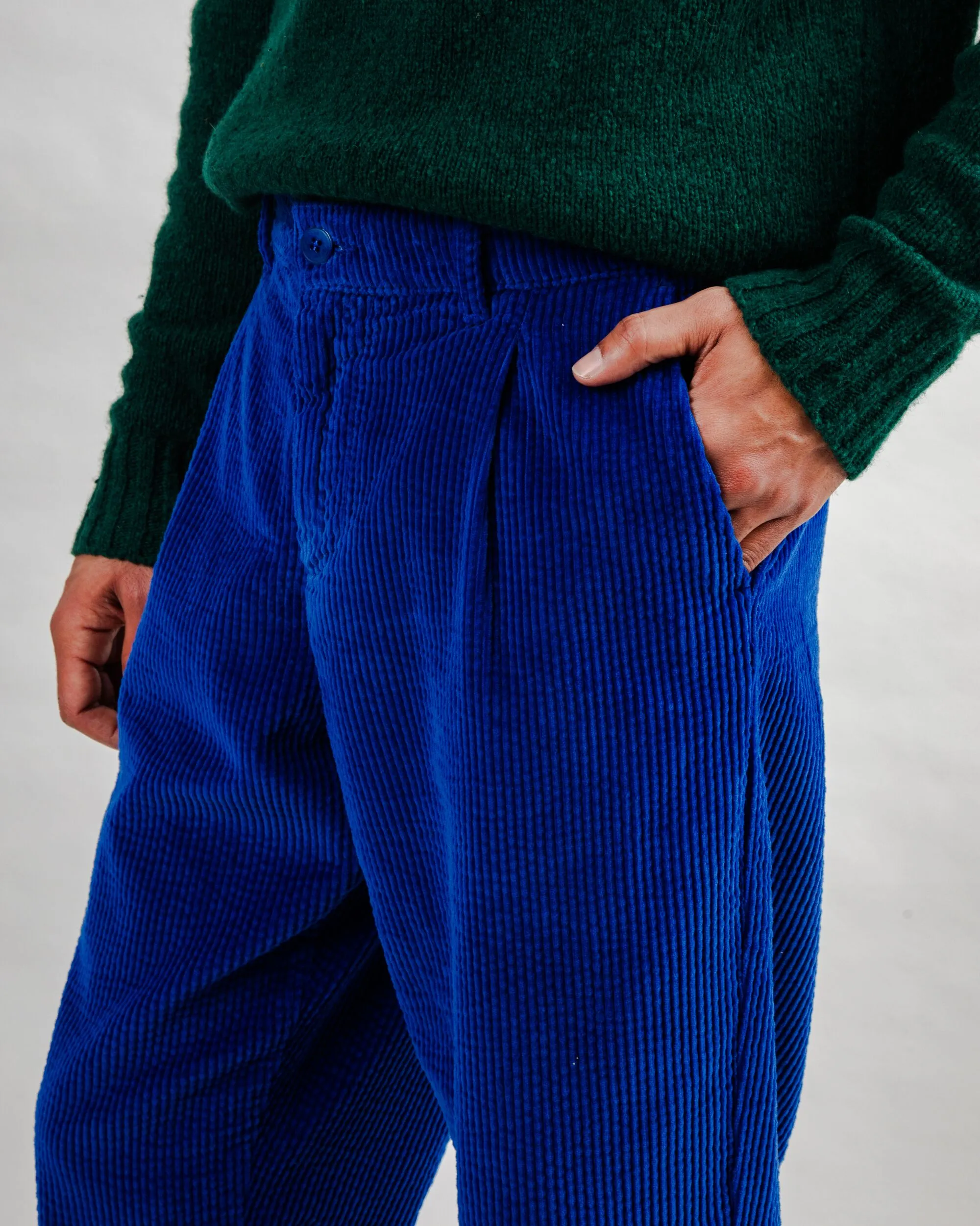 Laser cut Reflective accents Corduroy Pleated Chino Pants Klein Blue