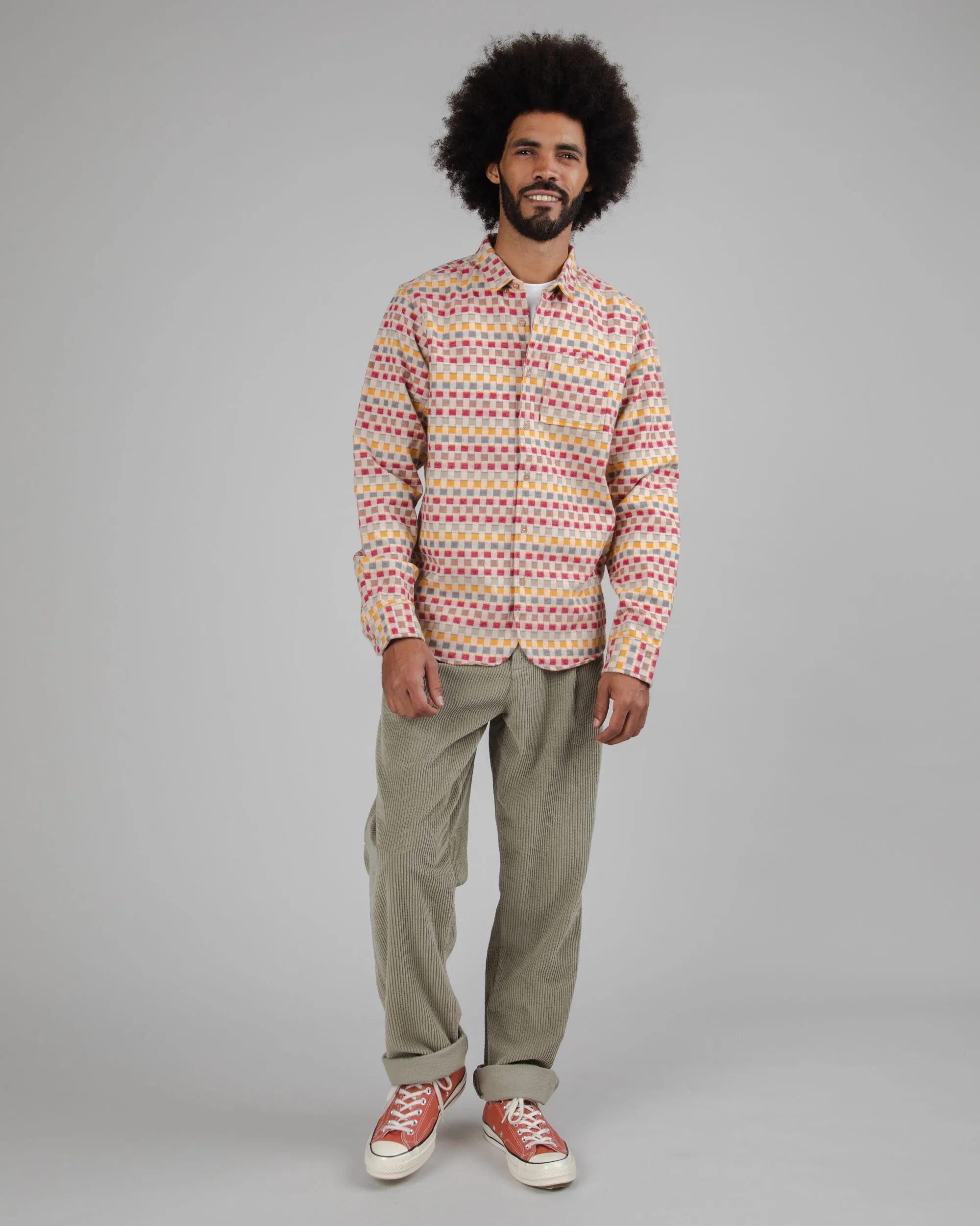 Corduroy Pleated Pants Pale Green Stretch Support Fit