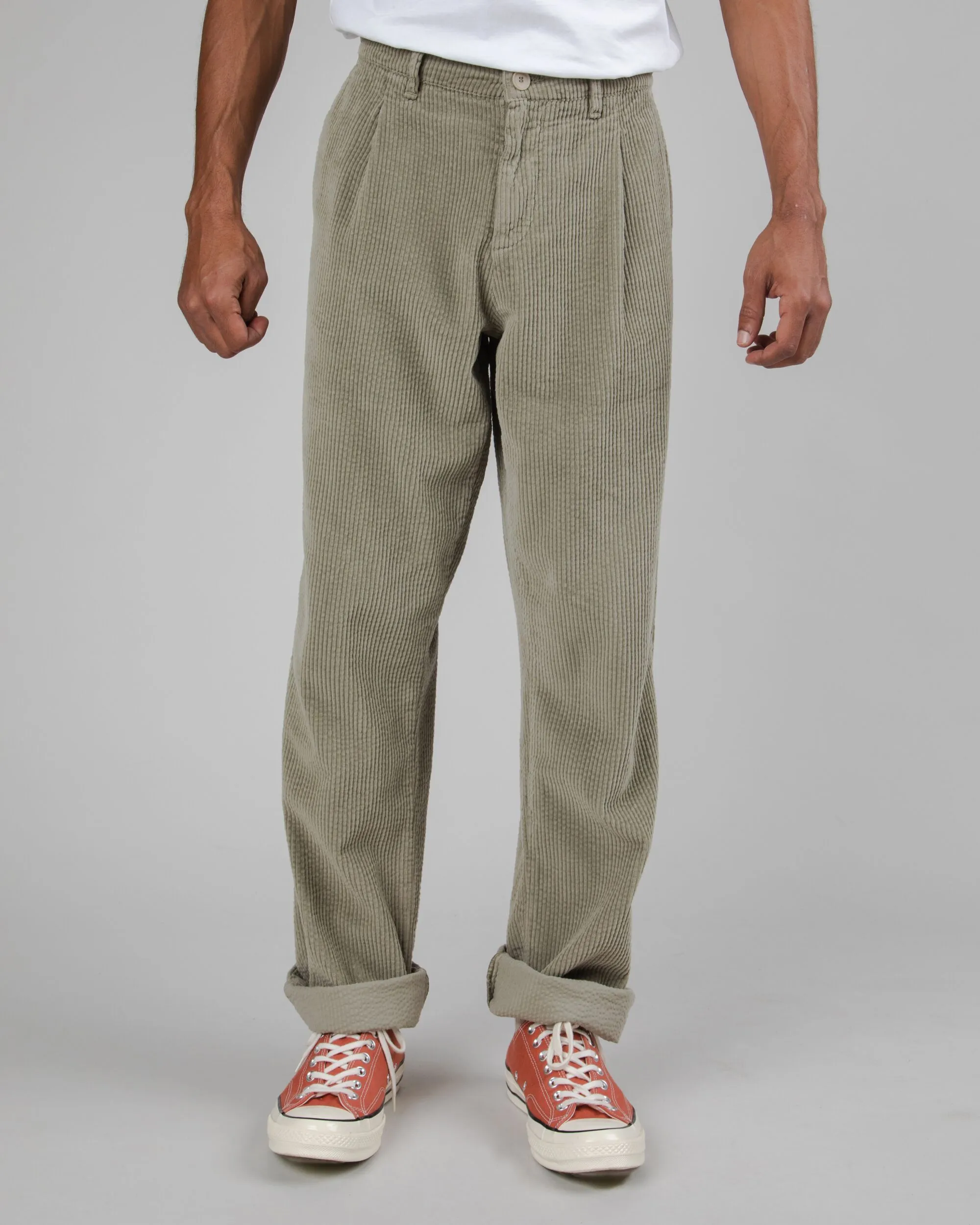 Corduroy Pleated Pants Pale Green FourWayStretch