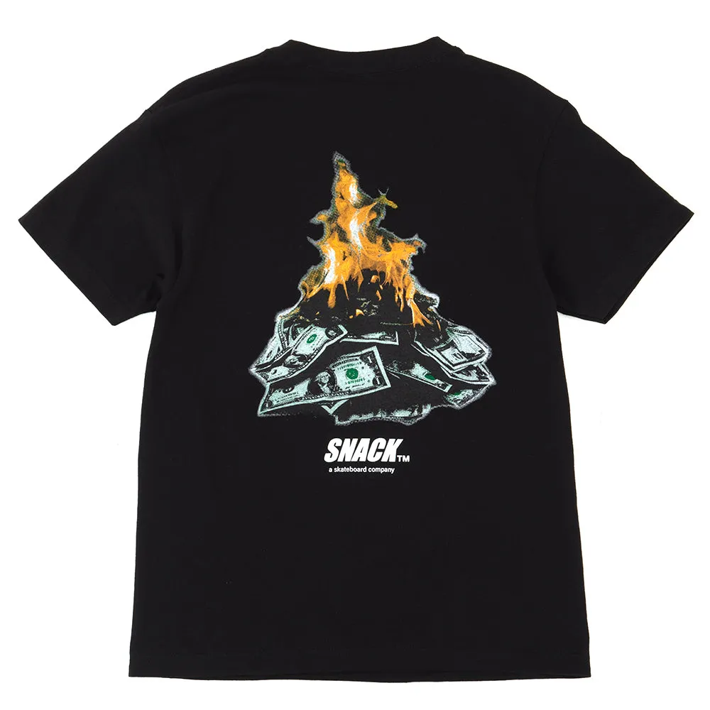 Burning Money T-Shirt (Black) (S) Comfy Design Flexible Cuff Design