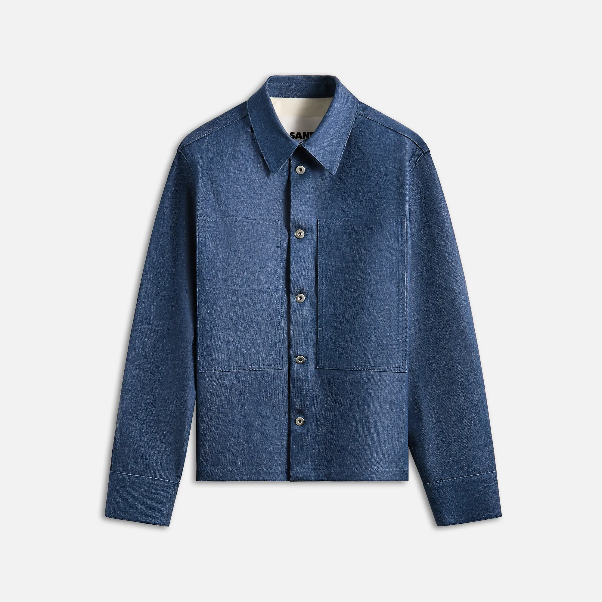 Quick Release Buckle Weekend Style Jil Sander Textured Dry Cotton Denim Shirt - Blue