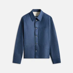 Quick Release Buckle Weekend Style Jil Sander Textured Dry Cotton Denim Shirt - Blue