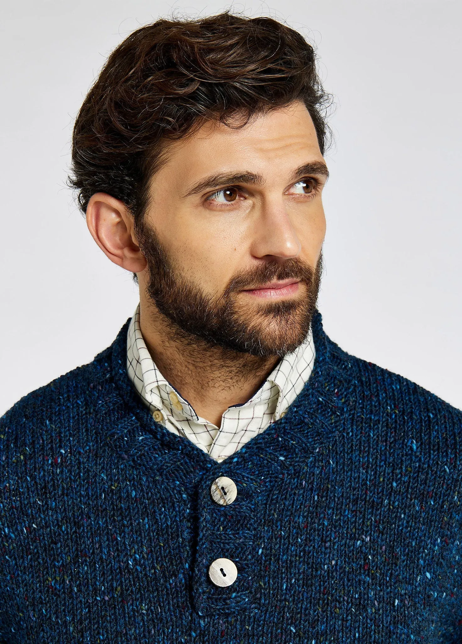MinimalistStyle Casual Style Taylor Men's Irish Knit Donegal Sweater - Navy