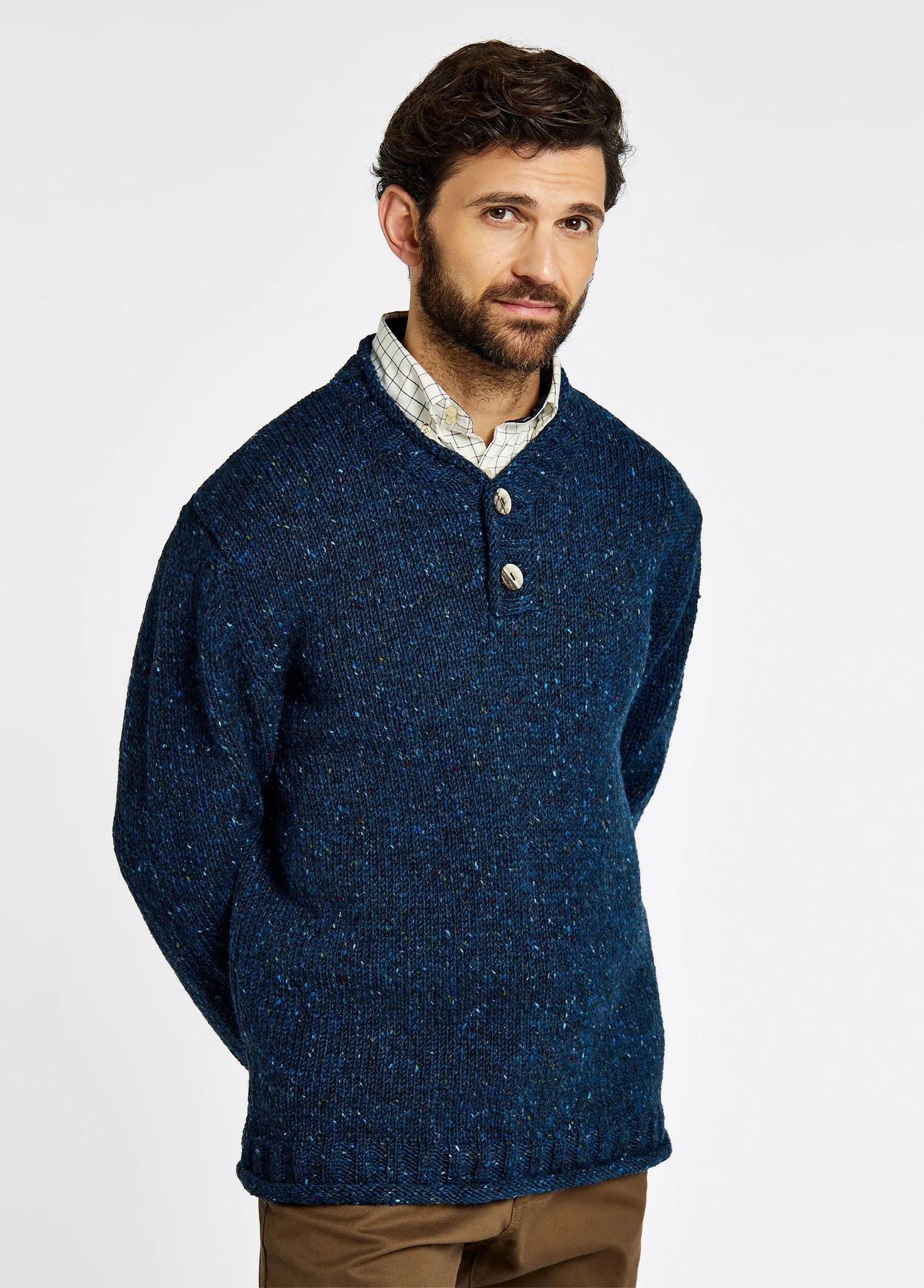 Taylor Men's Irish Knit Donegal Sweater - Navy Vintage Style Office Mood