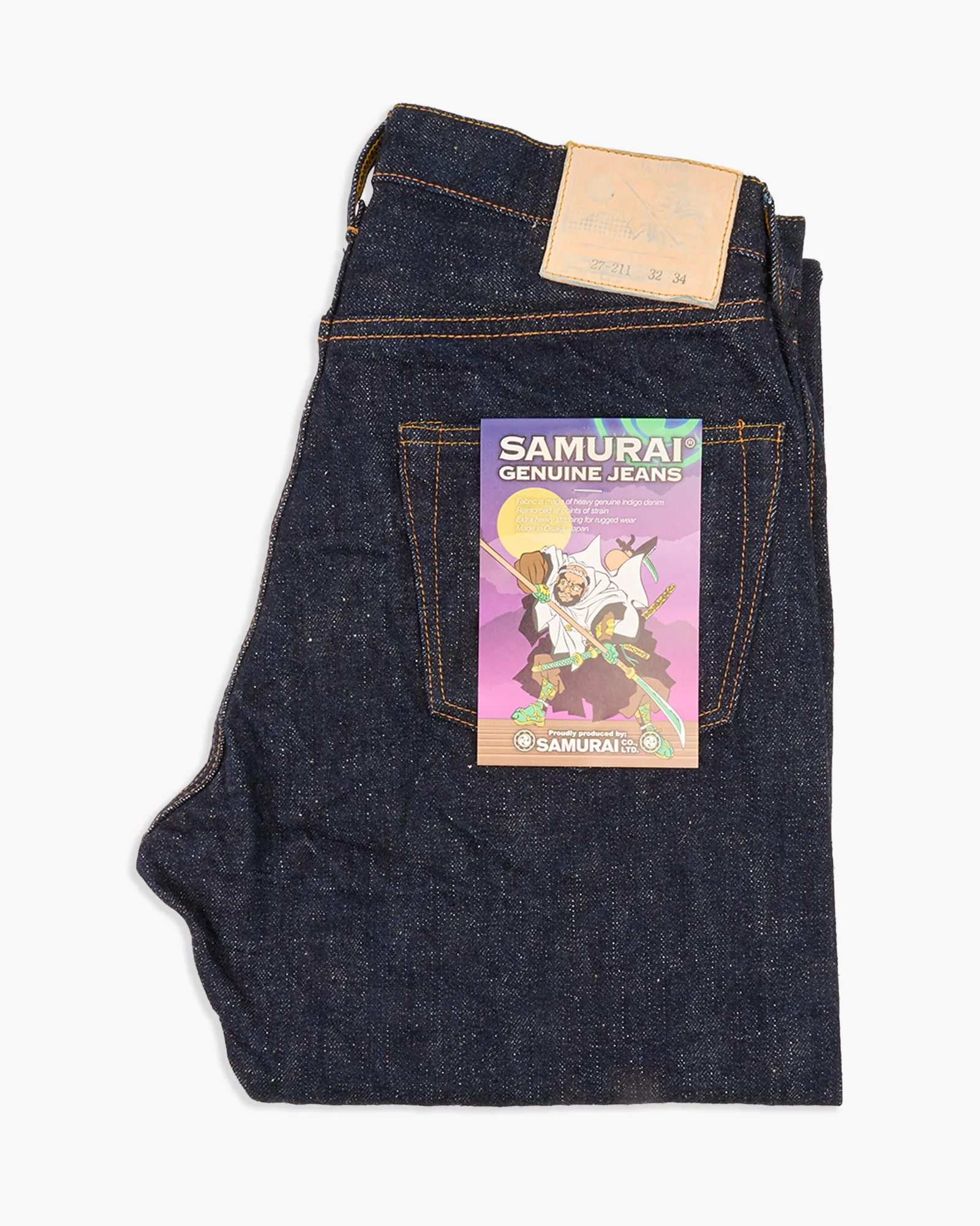 Samurai Jeans S211VX 'Benkei' Relaxed Tapered Slubby 17oz Selvedge Jeans - Indigo Onewash Durable Triple Stitched Seams Flattering Waist
