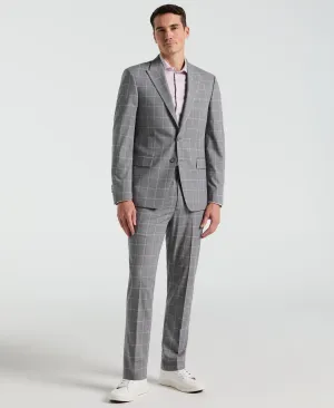 Breathable Style Slim Fit Gray Windowpane Pattern Suit
