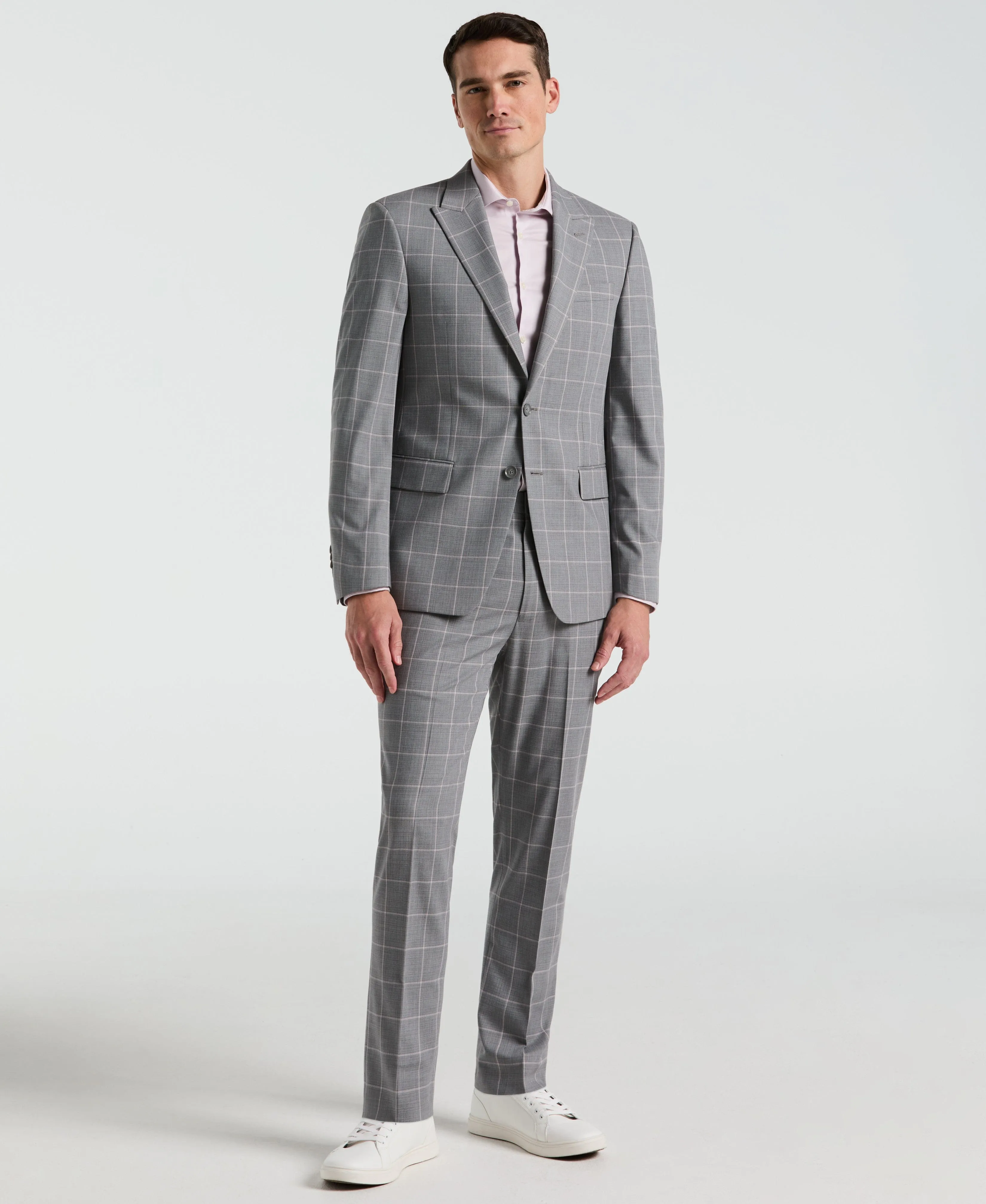 Breathable Style Slim Fit Gray Windowpane Pattern Suit
