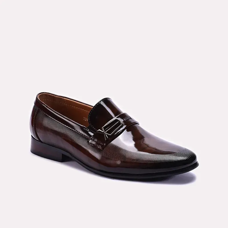 Back To Work Italian Fit Dark Brown Shiny Slip On Dress Shoes 0111275