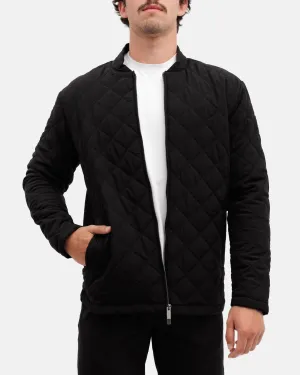 Hooded Attachment Stormproof Zipper Crosscut Men's Quilted Bomber Jacket - Onyx